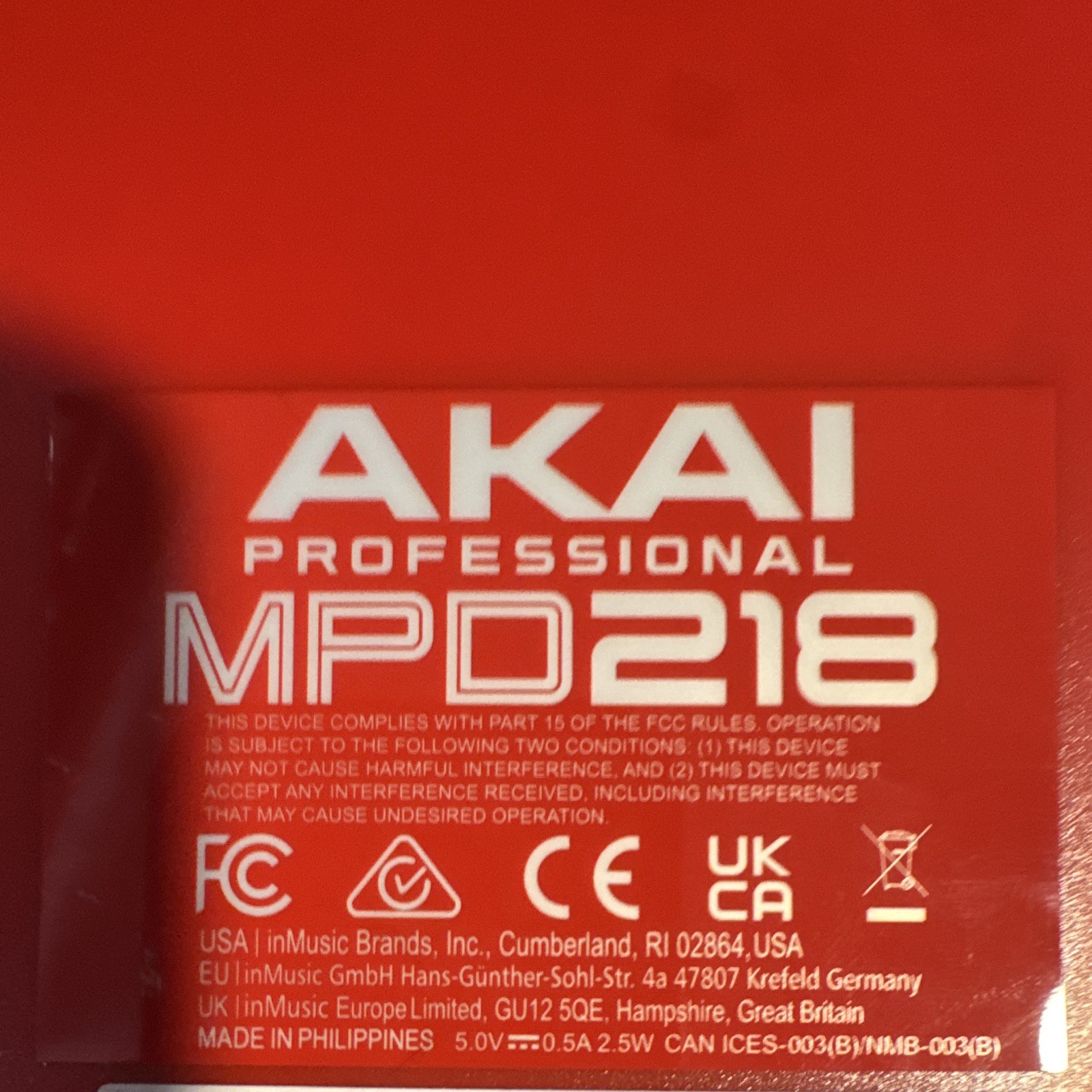 Akai Professional MPD218 MIDI Pad Controller 16 Pads USB w/ Box & Manuals