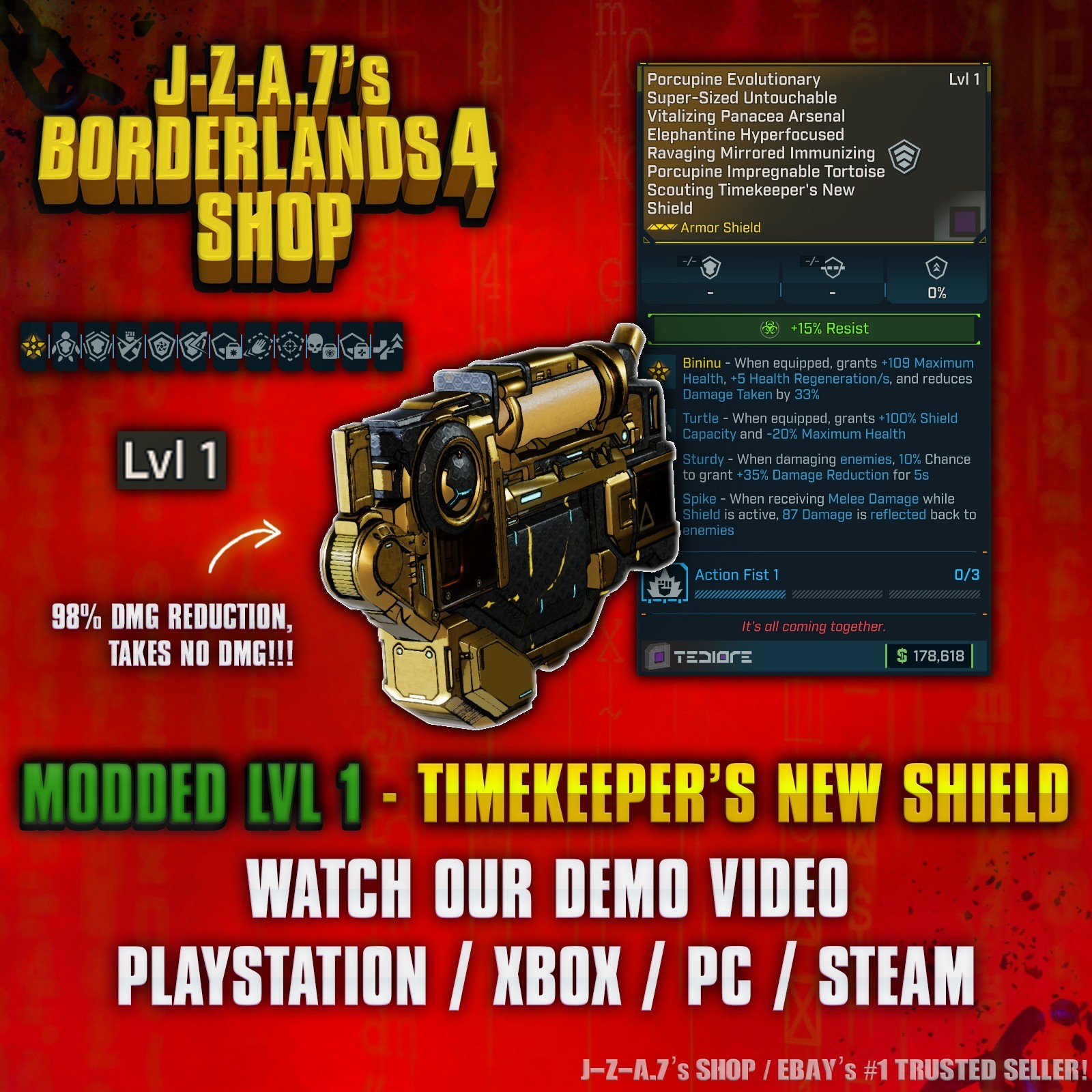 Borderlands 4✨ MODDED LEVEL 1 NO DMG TIMEKEEPER'S NEW SHIELD BL4 ✅PC-PS-XBOX✨