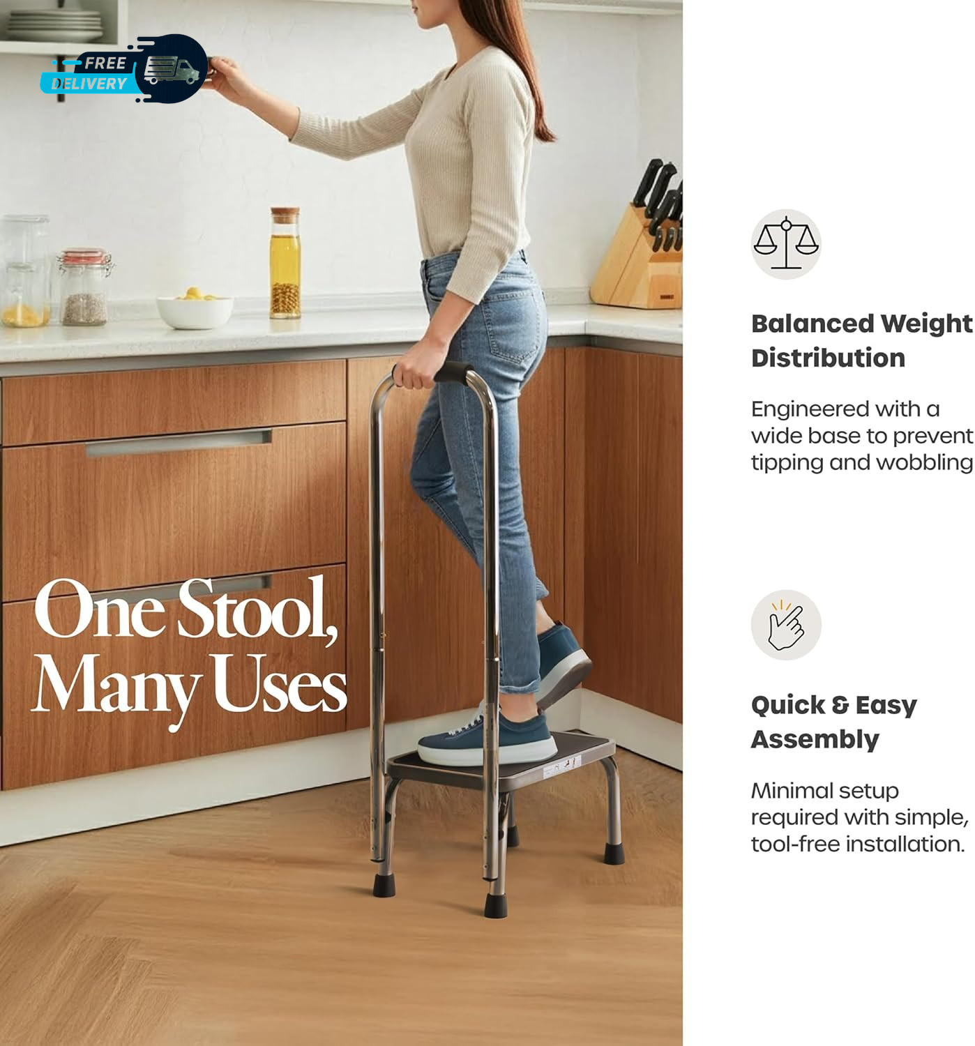 Step Stool with Handle for Adults Step Stools with Handle for Elderly for Bed