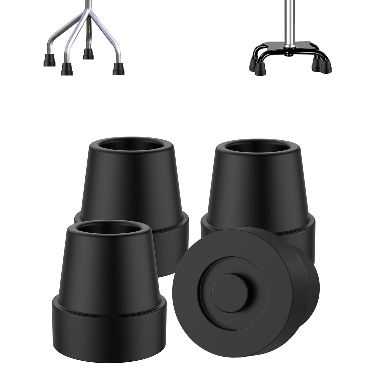 Replacement Quad Cane Tips (4 Pack) - 1/2 Inch Non-Slip Rubber Foot - Durable At