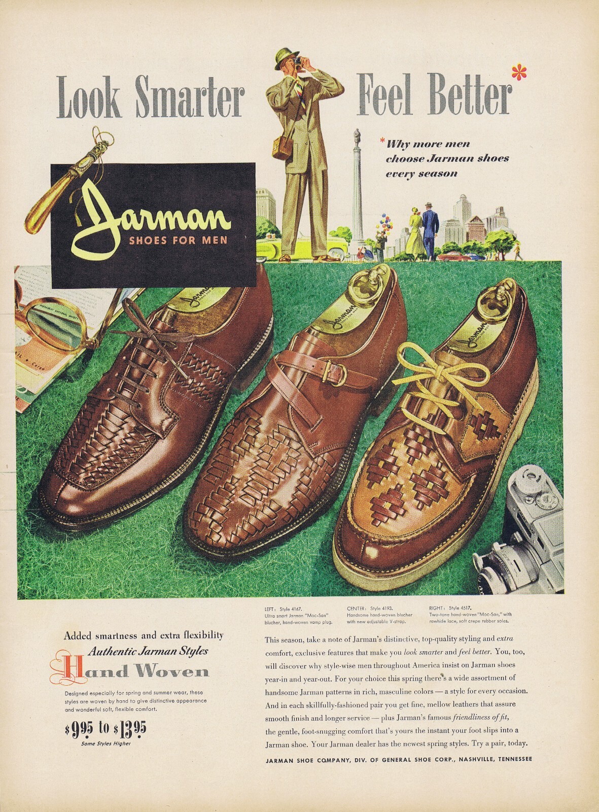 1949 Orig JARMAN MEN'S DRESS SHOES "Look Smarter" Vintage Ad - Antique Clothes