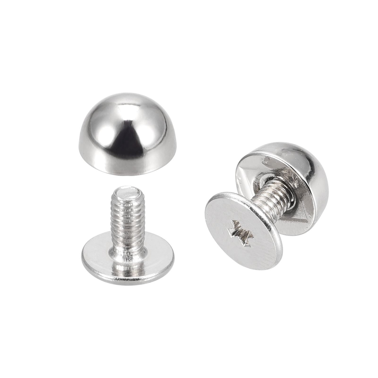 10 Sets 8x5mm Screw Back Rivets Solid Round Head Leather Studs Silver Tone