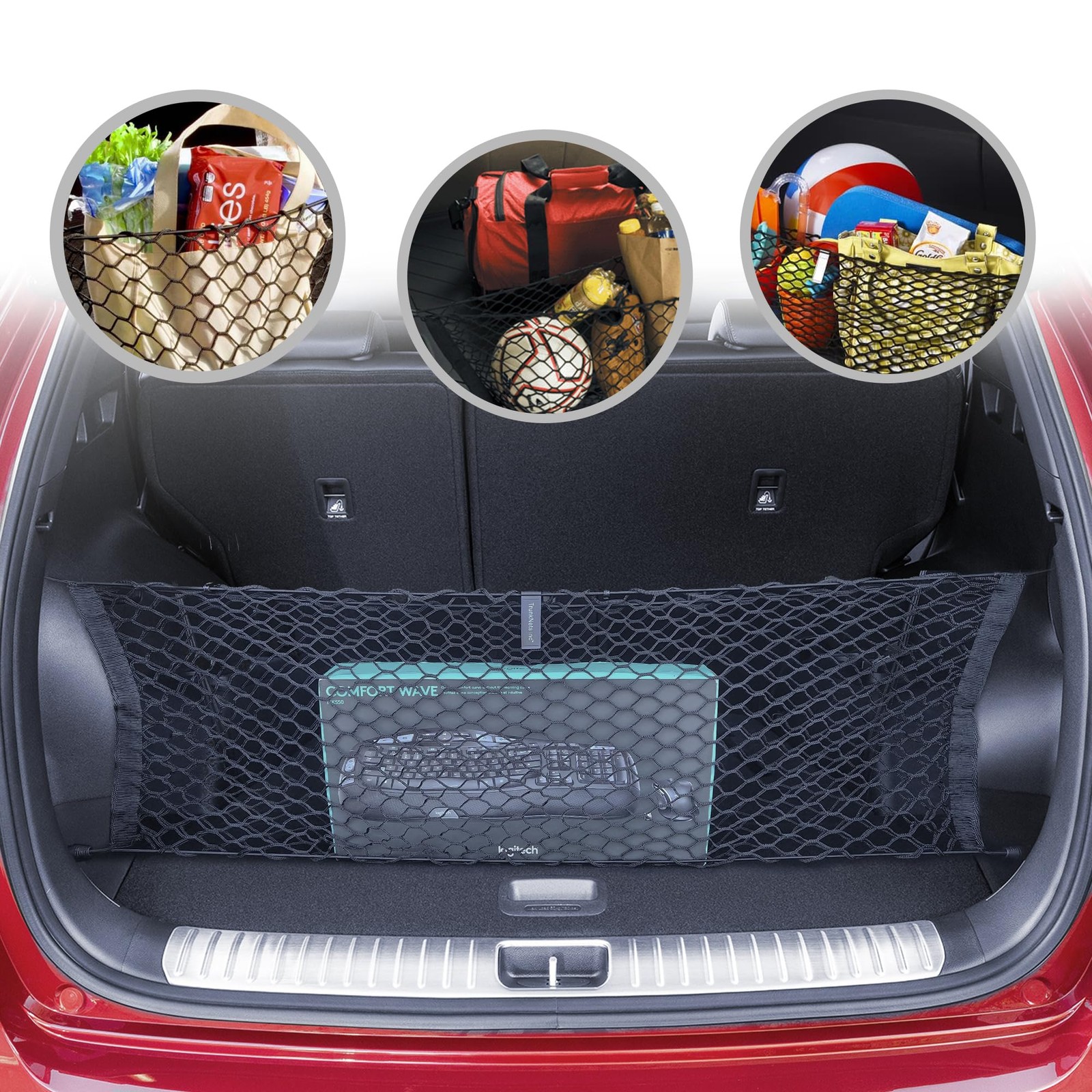 Envelope Style Automotive Elastic Trunk Mesh Cargo Net Style, Black