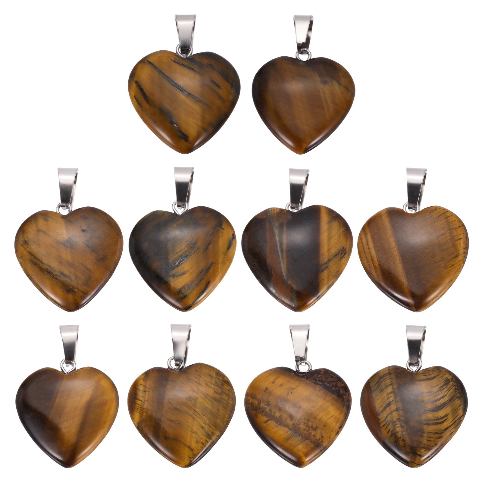 10 Pcs Heart Stone Pendants, 20mm Love Heart Pendants Brown Love Charm
