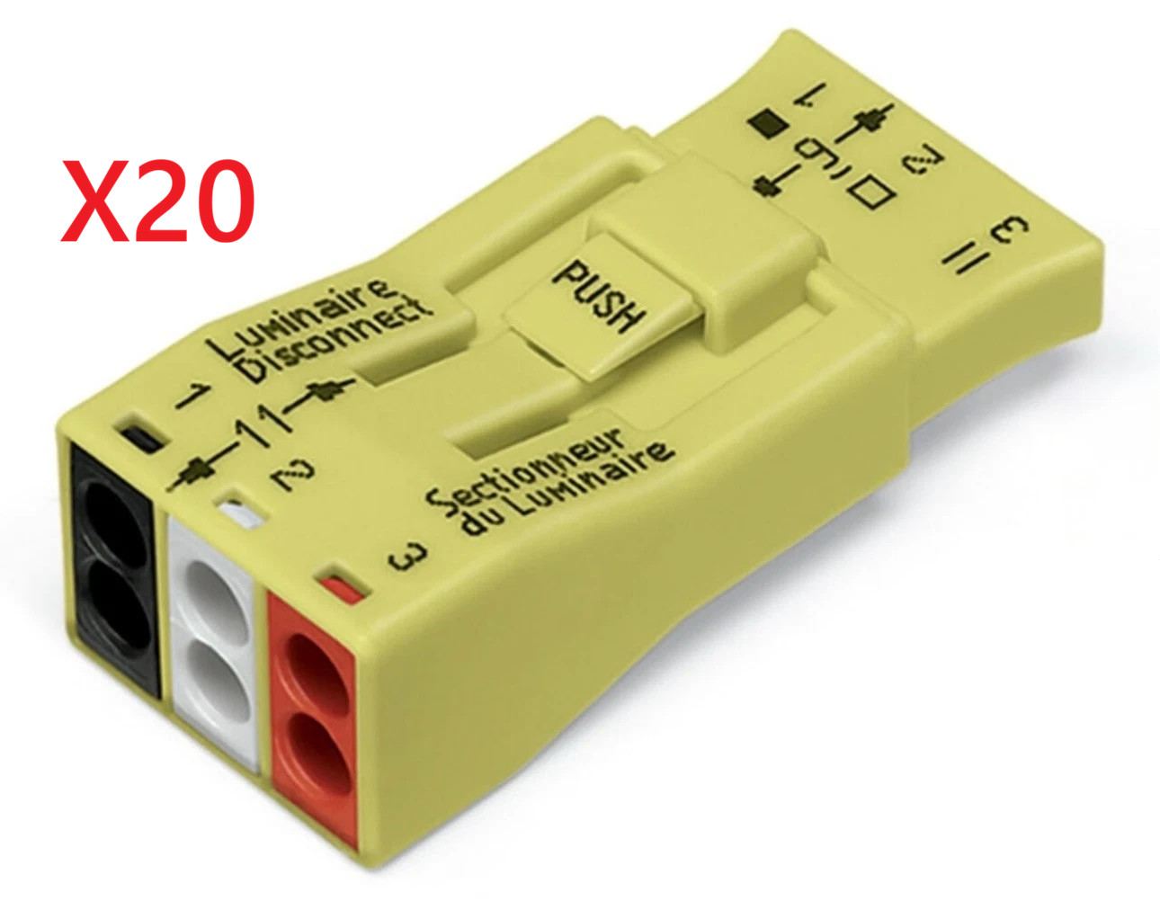 (Bag of 20) Wago 873-903 3-Pole Luminaire Ballast Disconnect Pushwire Connector