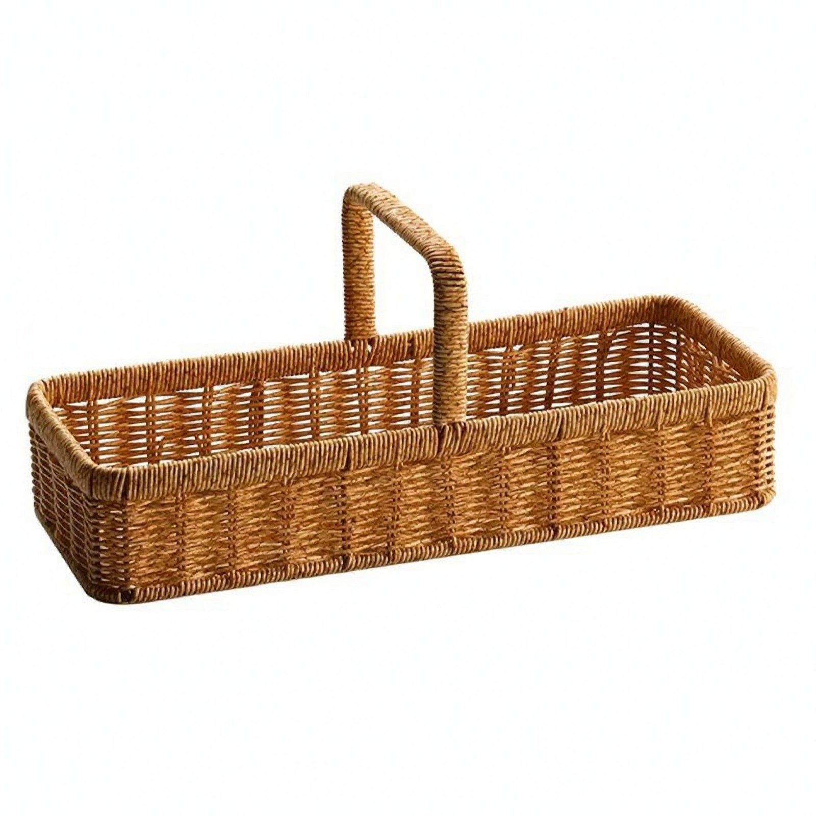 Rectangular Rattan Basket Natural Finish Woven Rattan Basket Shallow