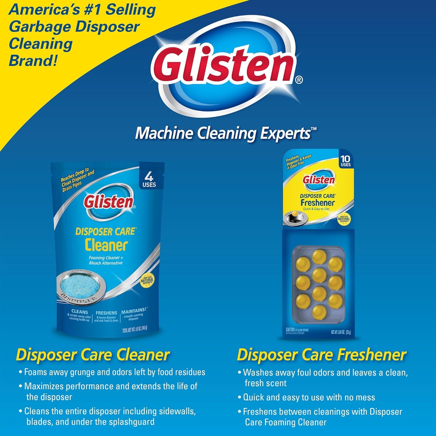 Glisten Garbage Disposal Cleaner Lemon Scent Foaming Action 4 Uses 4.9 Ounce