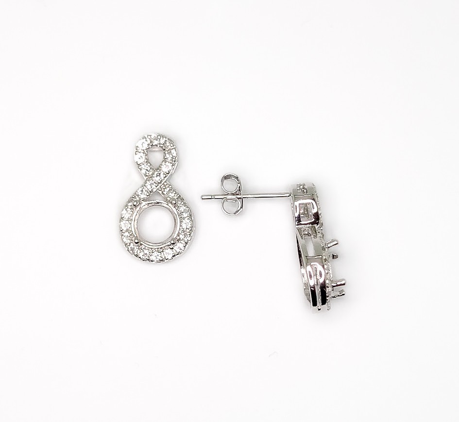 6 mm Round Infinity White Topaz Semi Mount Sterling Silver Earring Settings