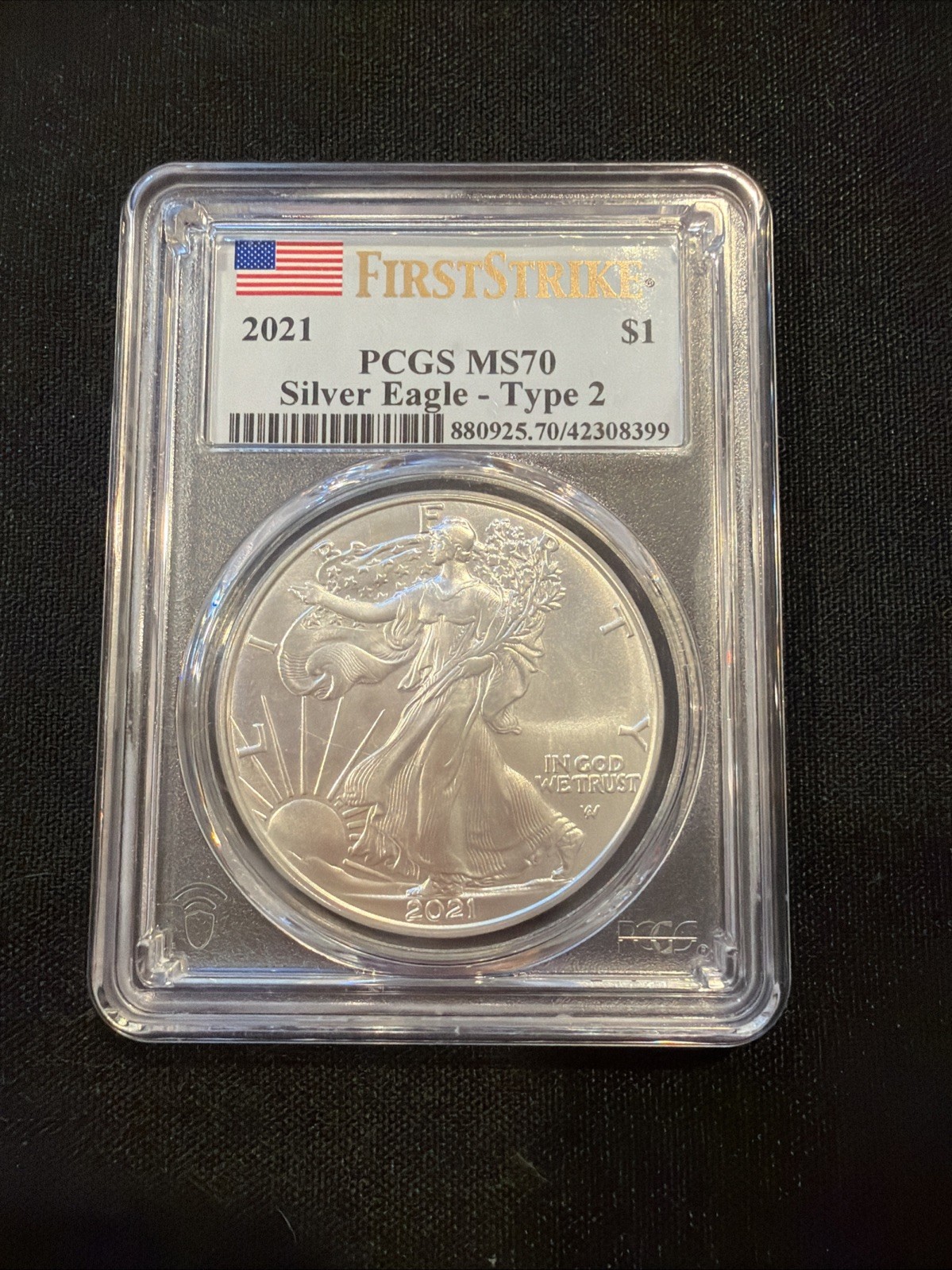 2021 W $1 Silver American Eagle  PCGS MS70 First Strike 💎  Blue Flag