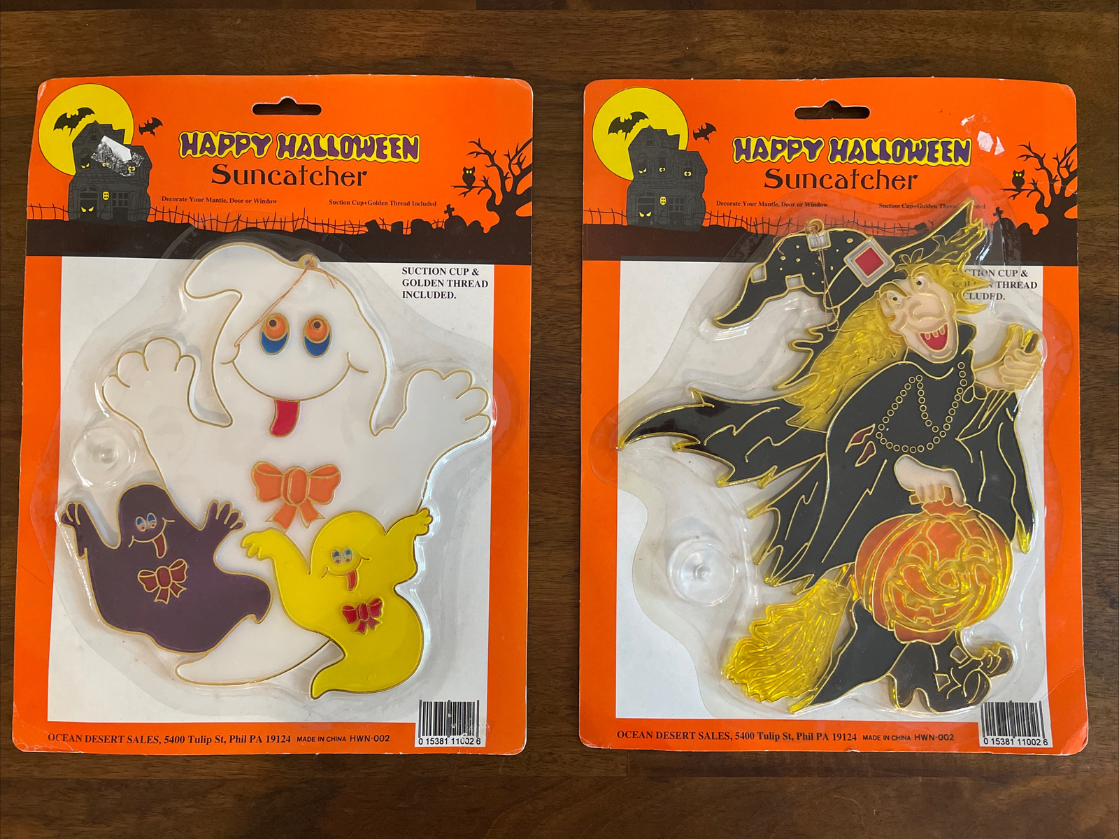 Pair Of Happy Halloween Suncatcher Halloween Witch And Ghosts New