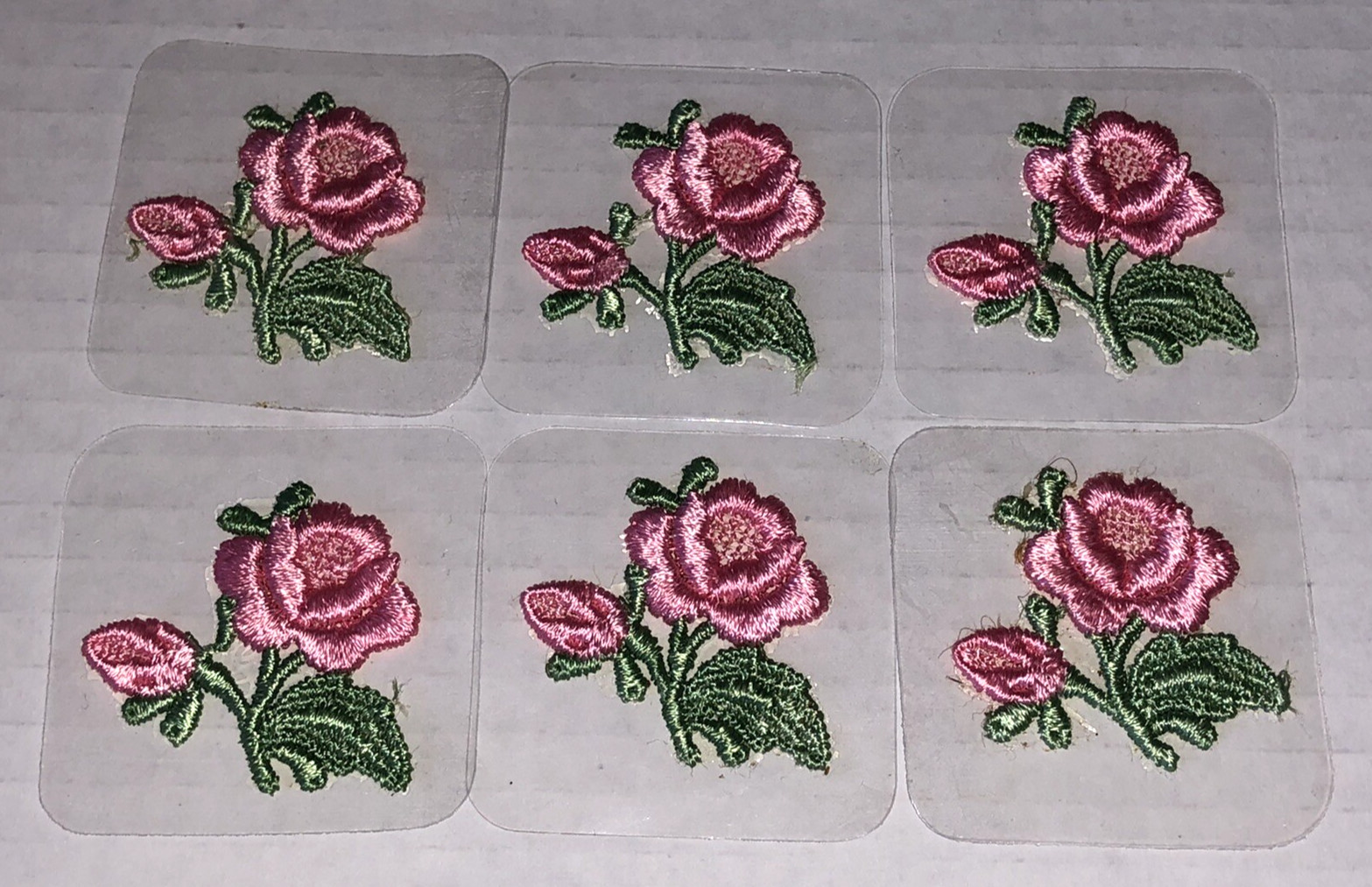 Pink Rose Sewing Appliques Embroidery Iron On Patches New Old Stock Lot of 6
