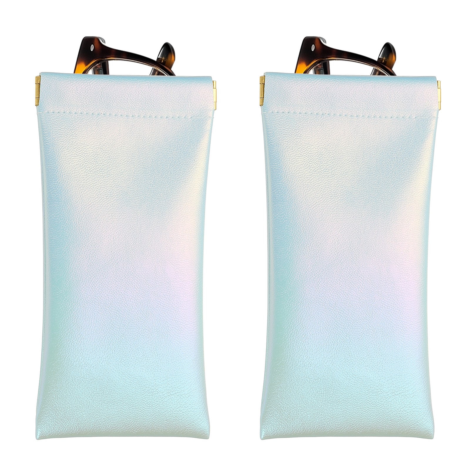 Squeeze Top Sunglass Pouch, 2Pcs Leather Soft Eyeglass Pouch, Gradient Blue
