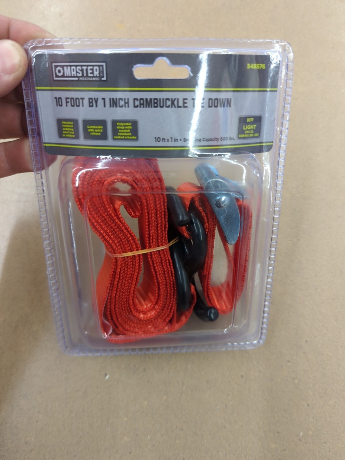 MASTER MECHANIC 10' X 1" CAMBUCKLE TIE DOWN - 548576 - LIGHT DUTY - 200LBS