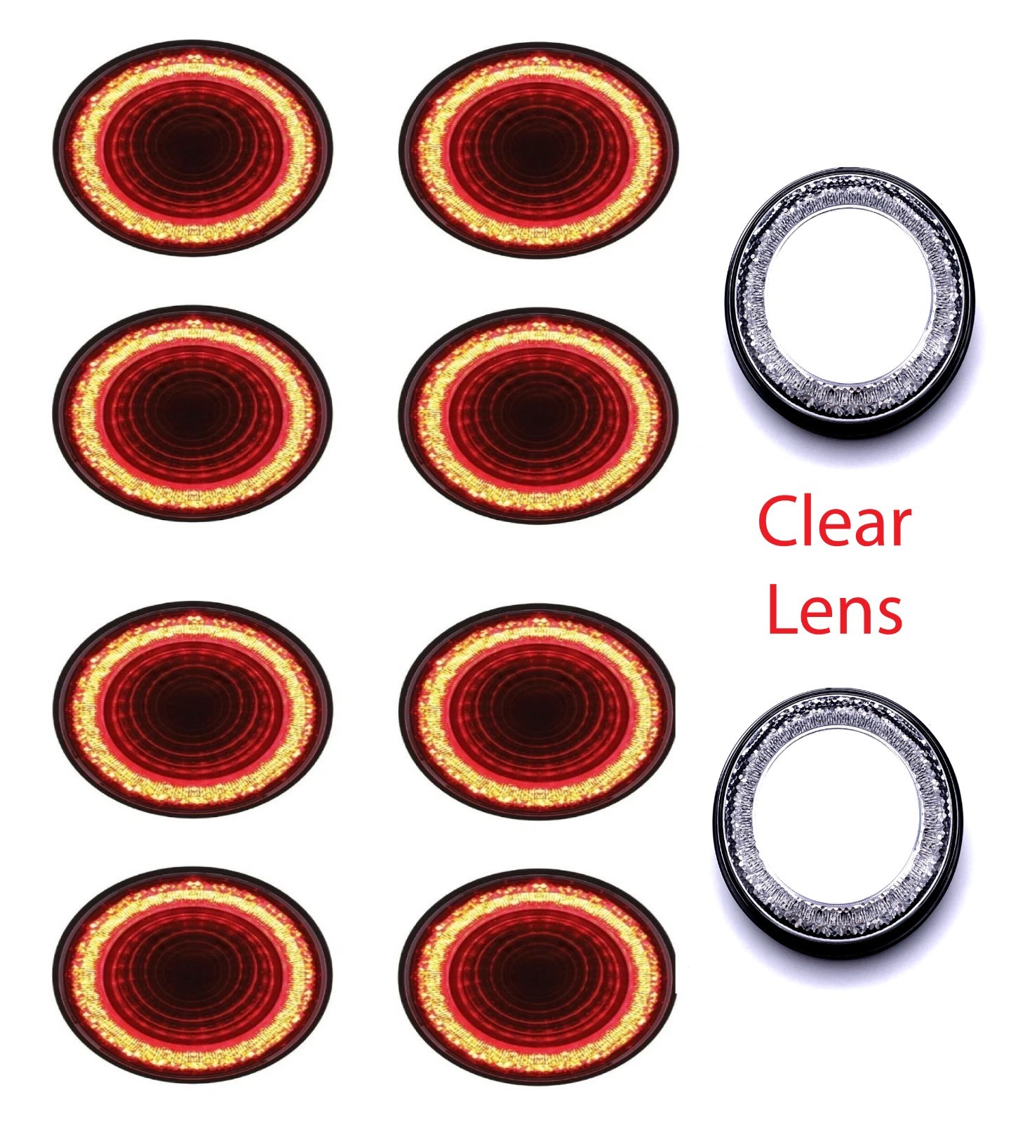 Set / 10  4" Round LED MIRAGE Stop Turn & Tail Lights  Red w/ CLEAR Lens - S/T/T