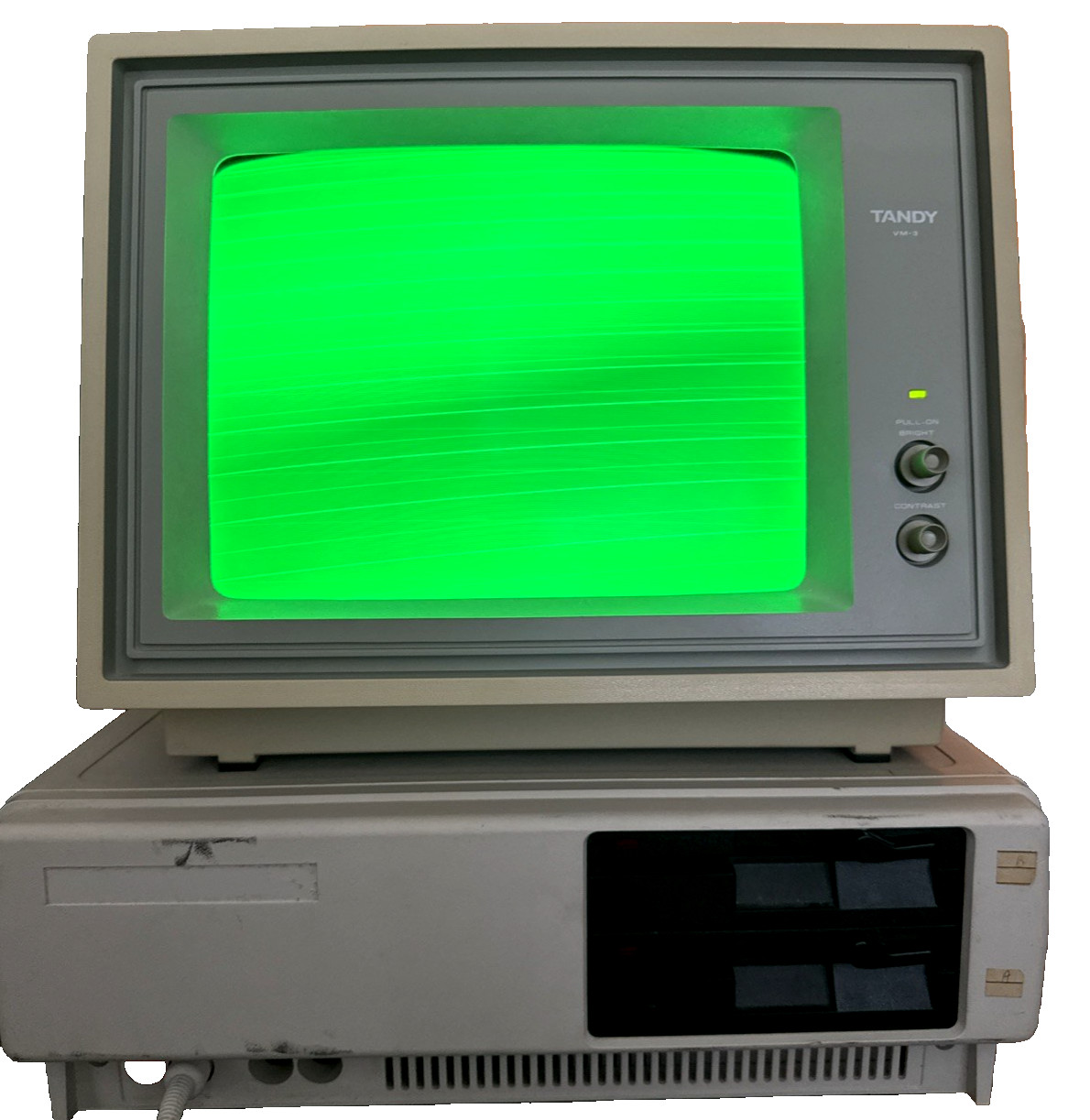 Vintage Tandy 1000 Computer Dual Floppy Radio Shack VM3 Green CRT Display TESTED