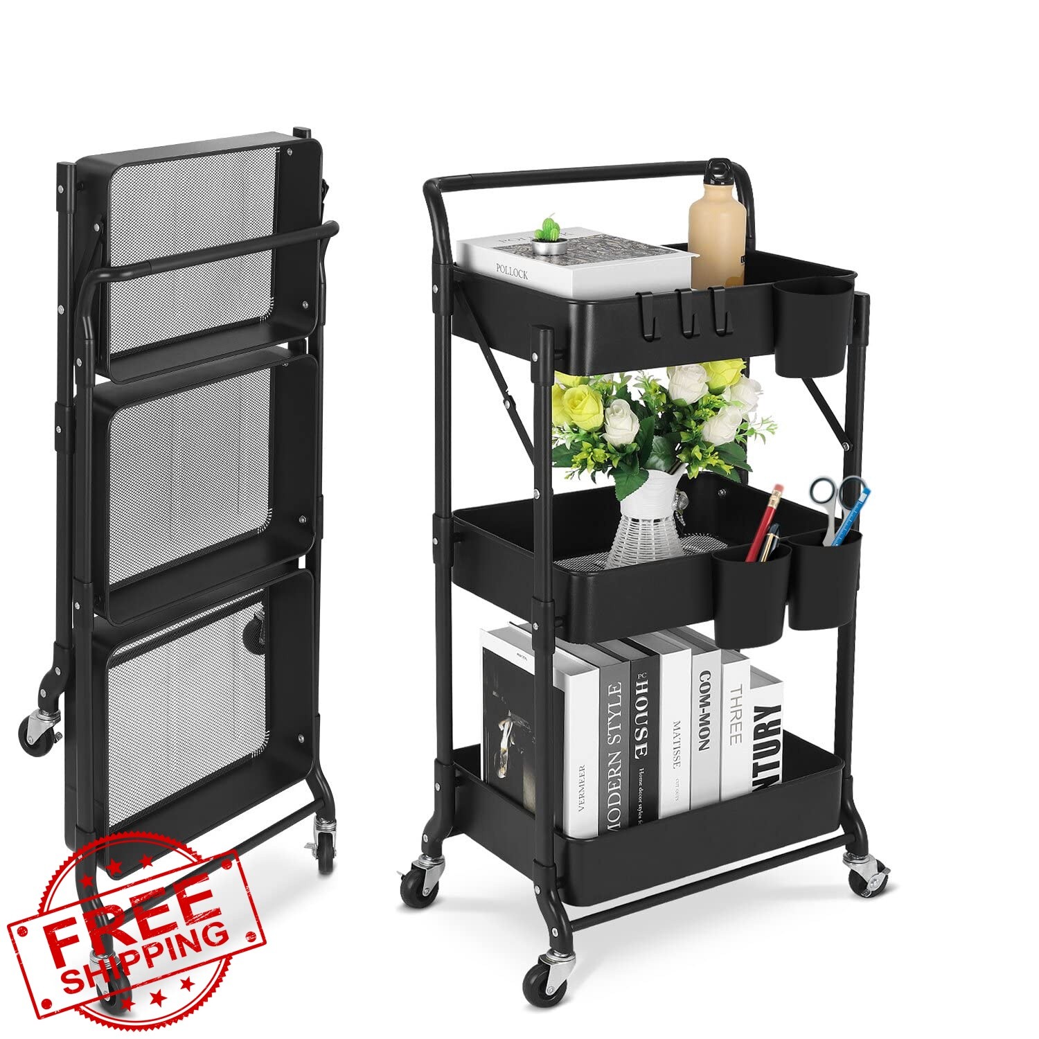 johgee Black metal utility cart