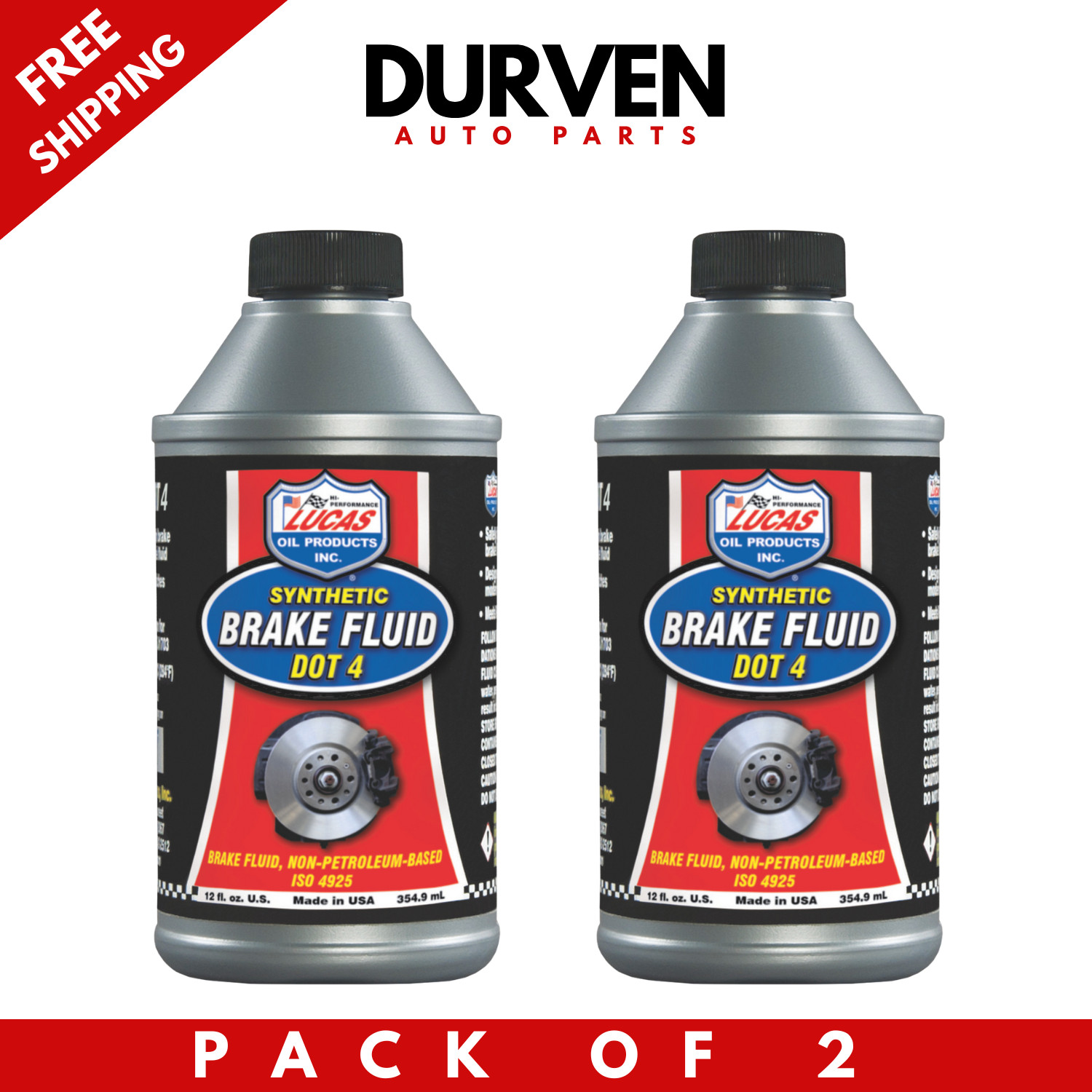 LUCAS Full-Synthetic DOT 4 Brake Fluid Lube Oil 12oz (Pack of 2)