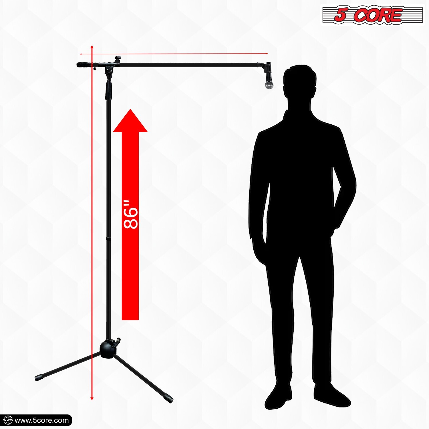 5Core Microphone Stand 360° Rotating Mic Clip Boom Arm Foldable Tripod Holder