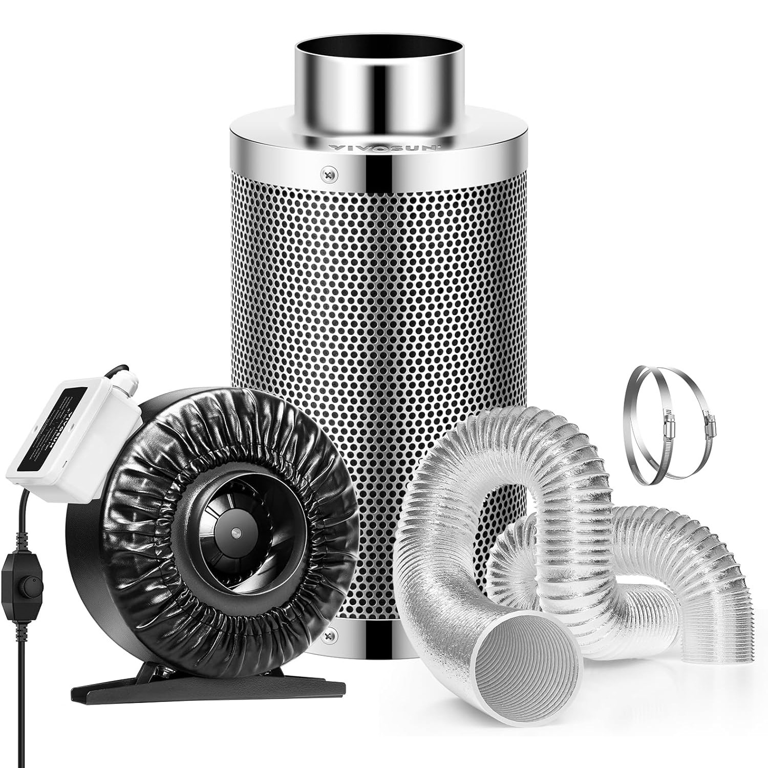 VIVOSUN 4" 203CFM Inline Duct Fan Air Filtration Kit w/ Speed Controller 2500RPM