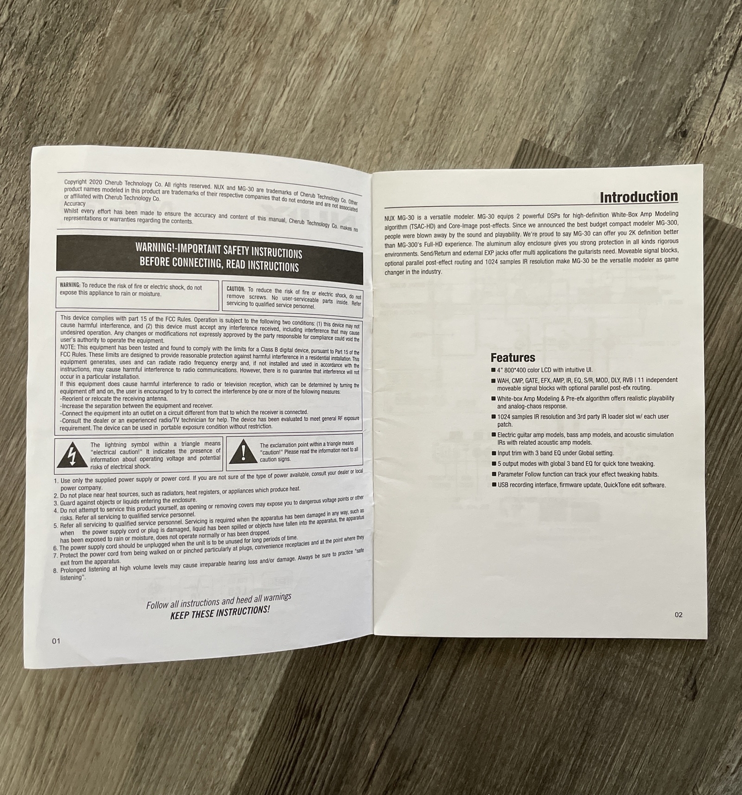 NUX Multi-Effects MG-30 Versatile Modeler Processor Pedal Users Guide..