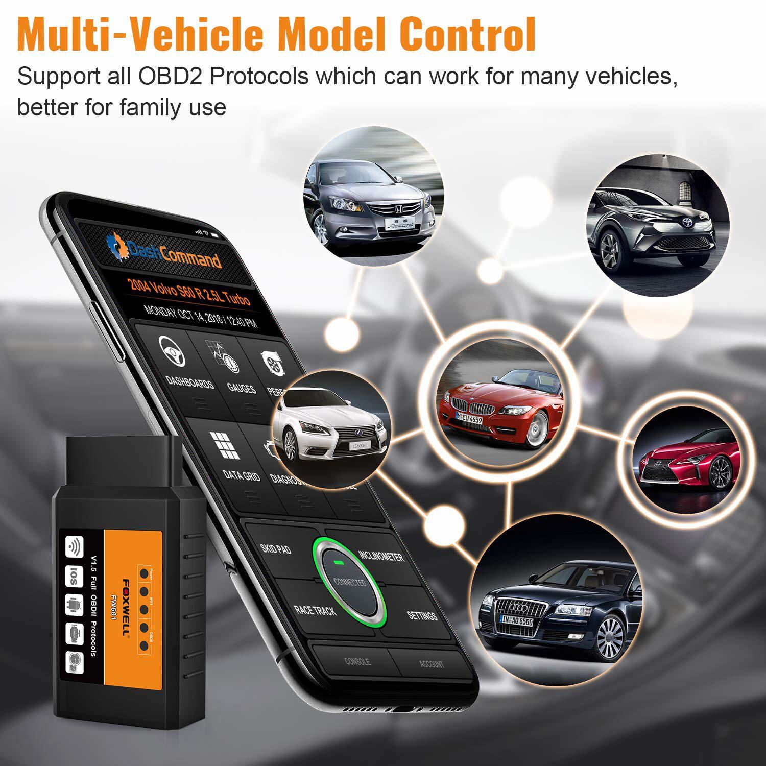 FOXWELL FW601 ELM327 OBD2 Code Reader Bluetooth Diagnostic Tool OBDII Scanner
