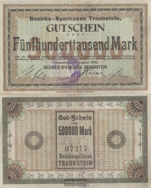 Traunstein Inflationsgeld Sparkassa Traunstein used (III) 1923 500.000 Mark