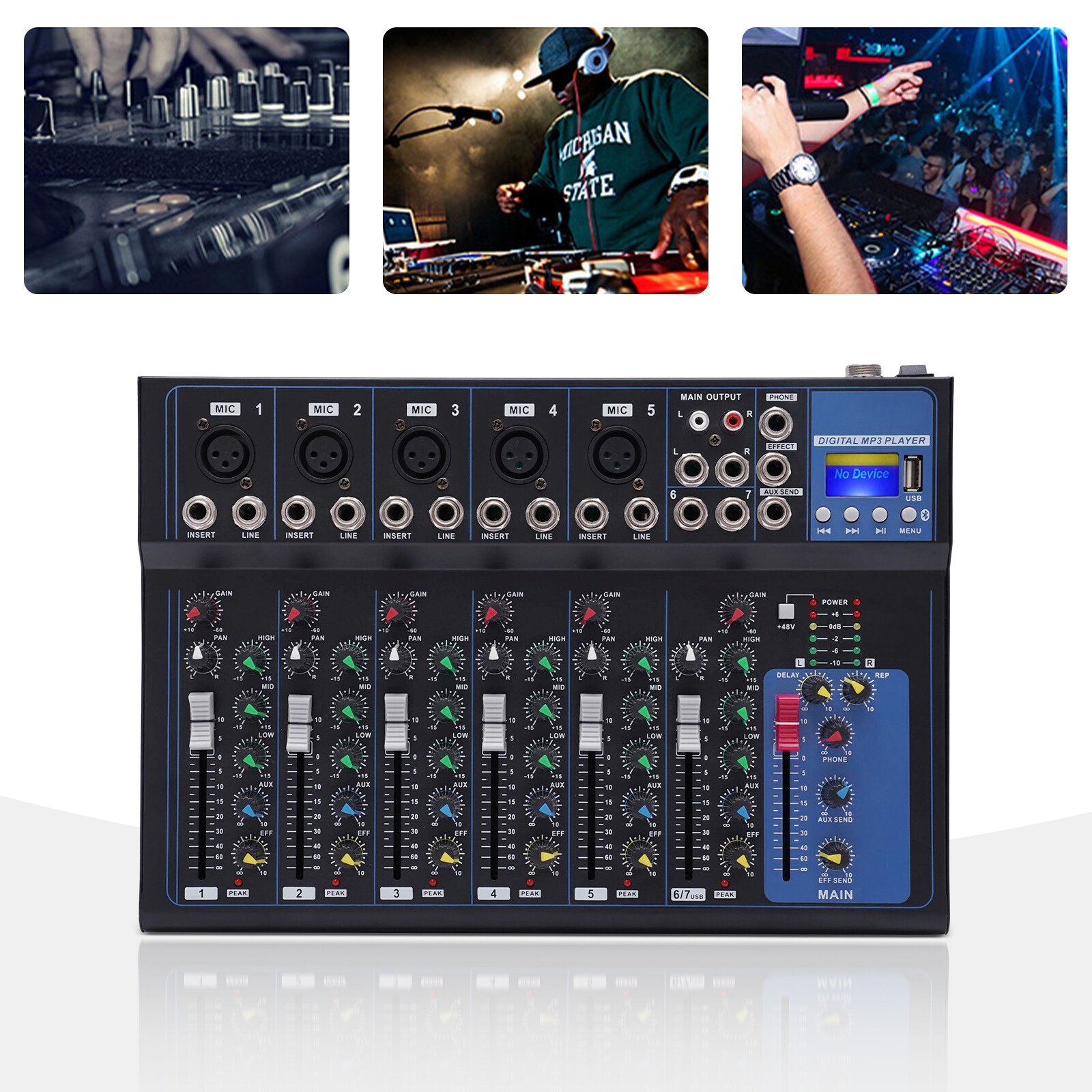 Portable 7-Channel Bluetooth Audio Mixer USB DJ Sound Mixing Console Board