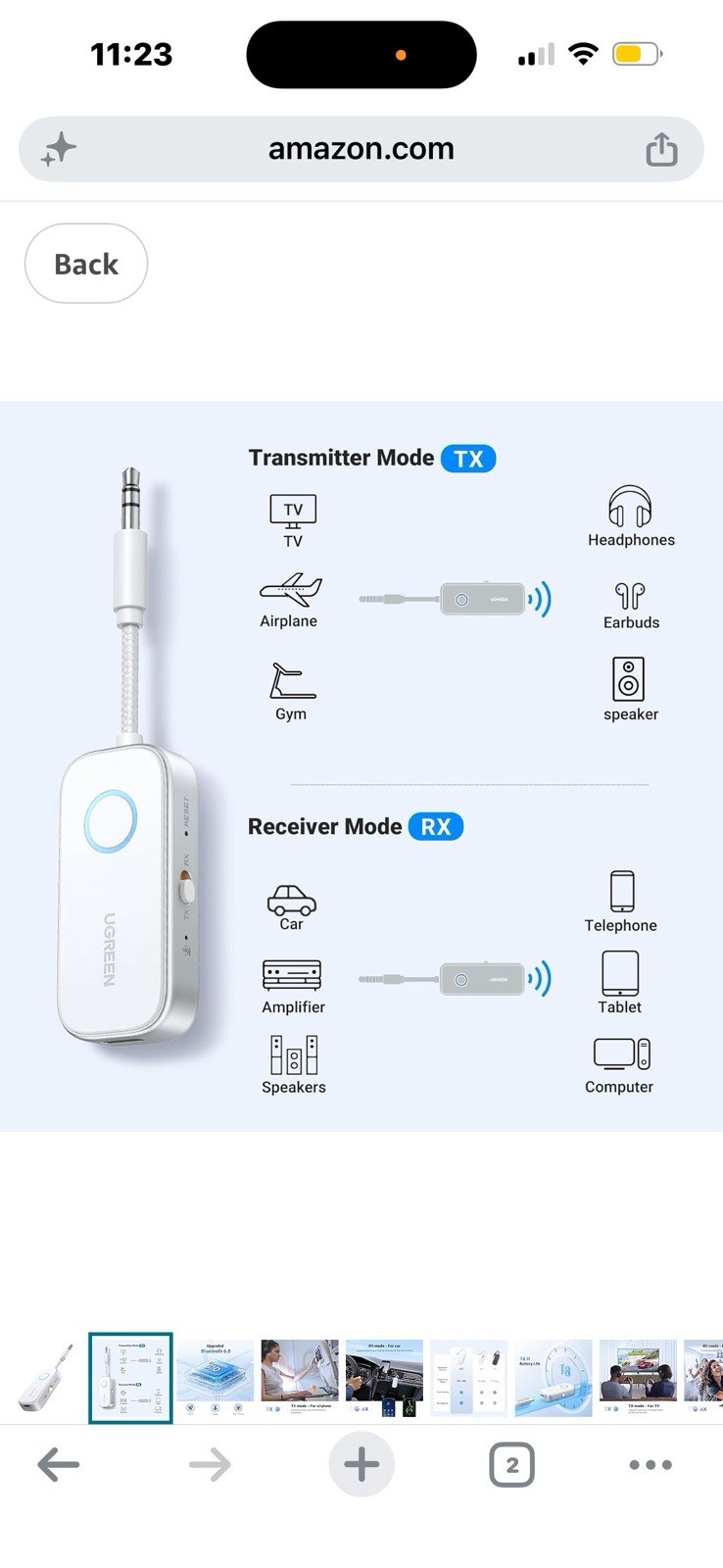 UGREEN Bluetooth 6.0 Receiver Audio Adapter model CM872 Silver