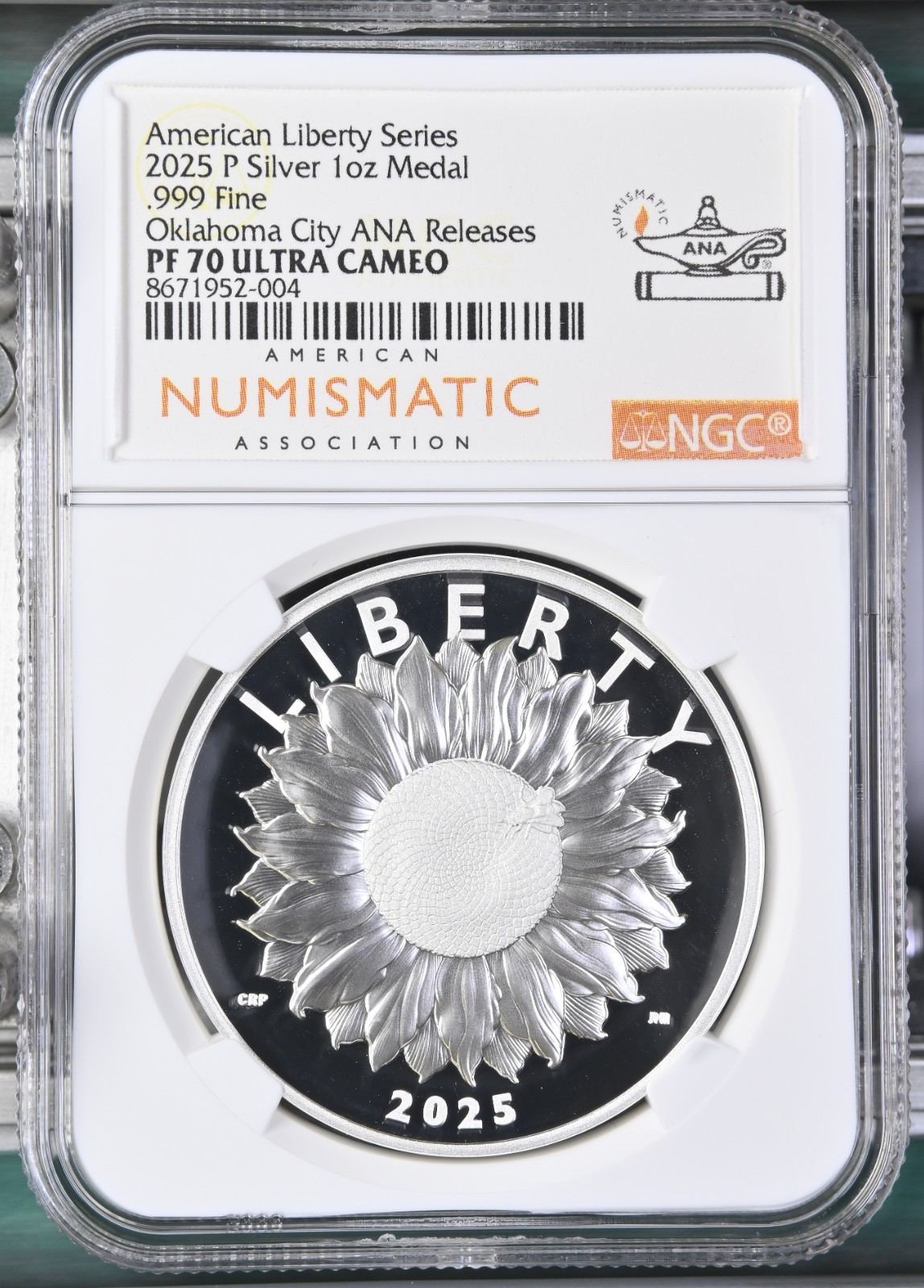 2025 AMERICAN LIBERTY SILVER MEDAL NGC PF 70 ULTRA CAMEO OKLAHOMA  ANA POP OF 73