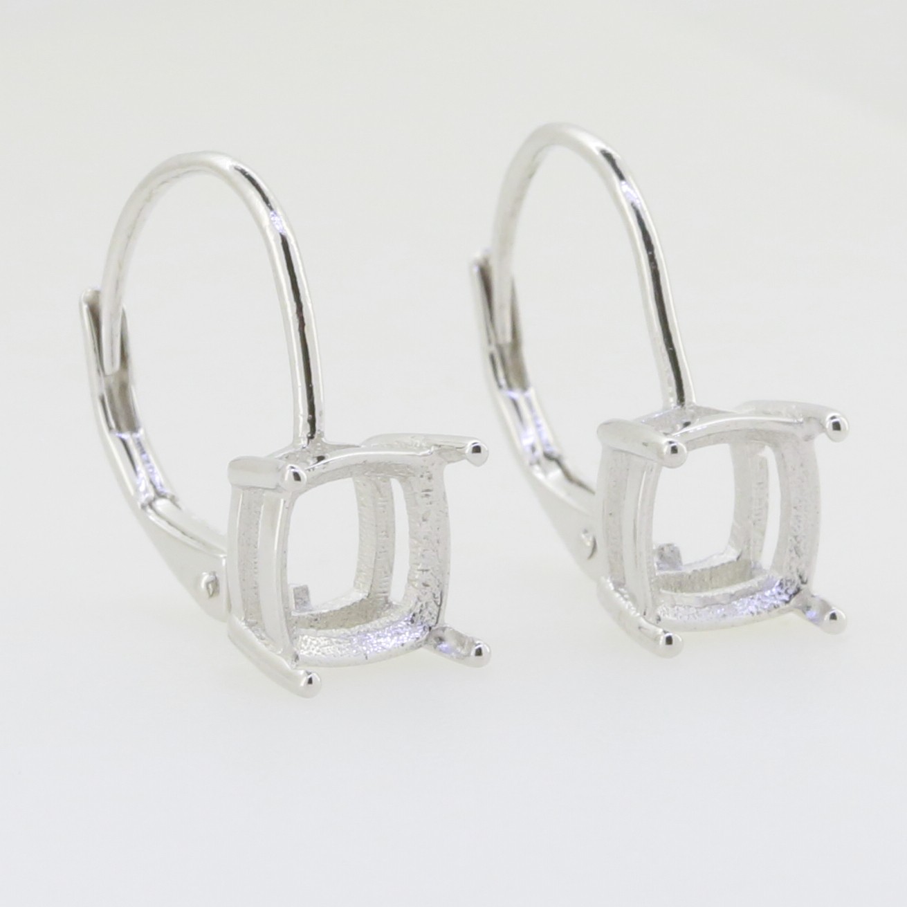 Sterling Silver Semi Mount Earrings Setting Cushion CU 7x7mm Leverback