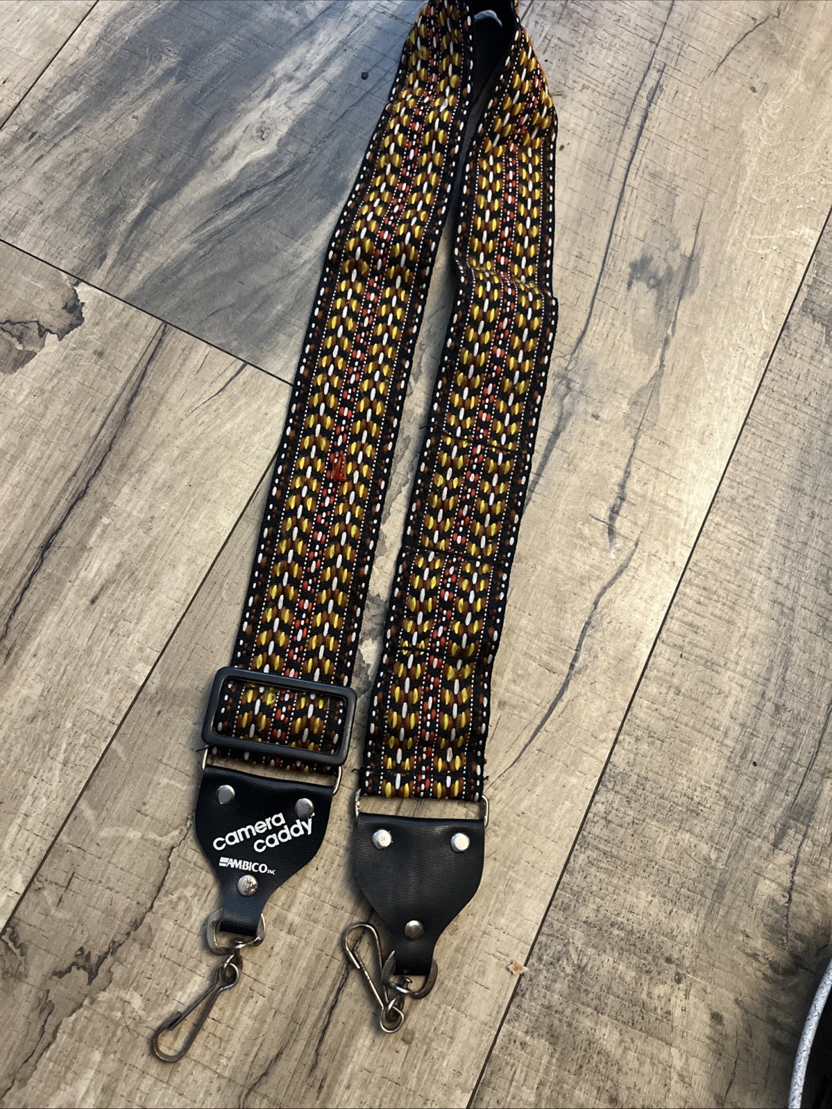 Camera Caddy Ambico Vintage 70's Hippie Yellow Orange Plaid 2" Camera Strap
