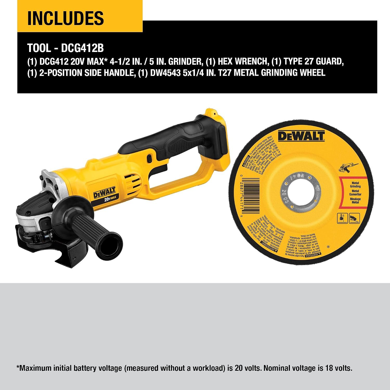 DCG412B 20V MAX* Lithium Ion 4 1/2” Grinder (Tool Only)