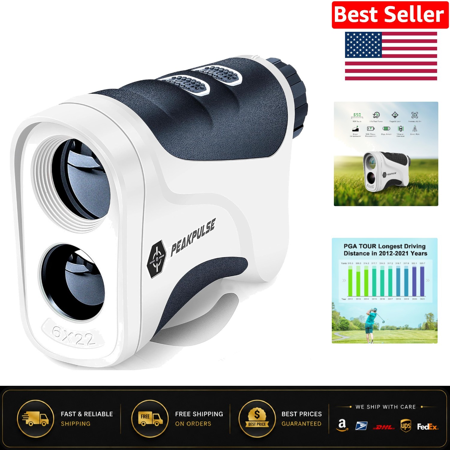 Durable Waterproof Golf Rangefinder - 650 Yards, 6X Clarity Display & Pin Seeker