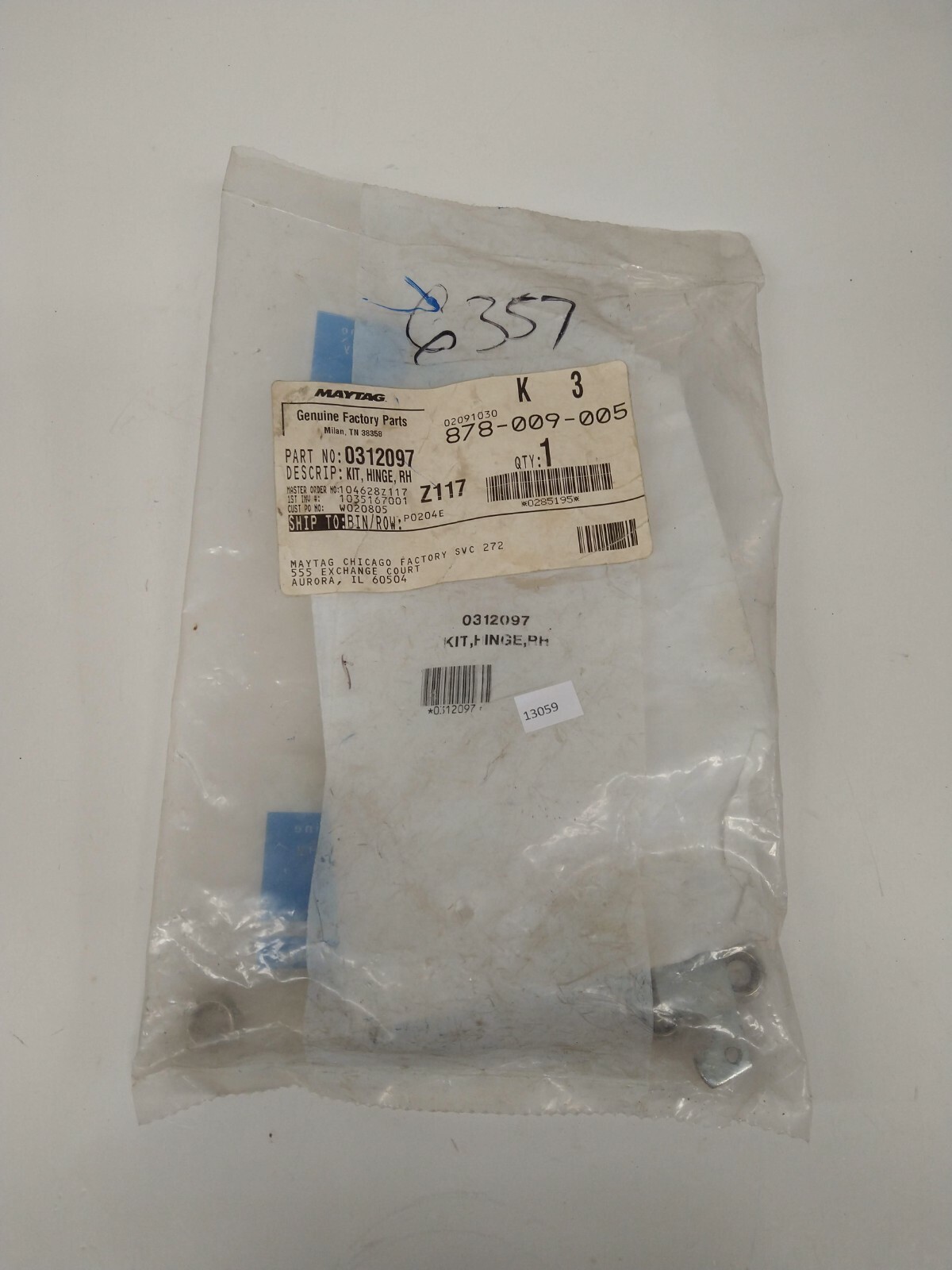 Maytag Right Hand Hinge Kit 0312097