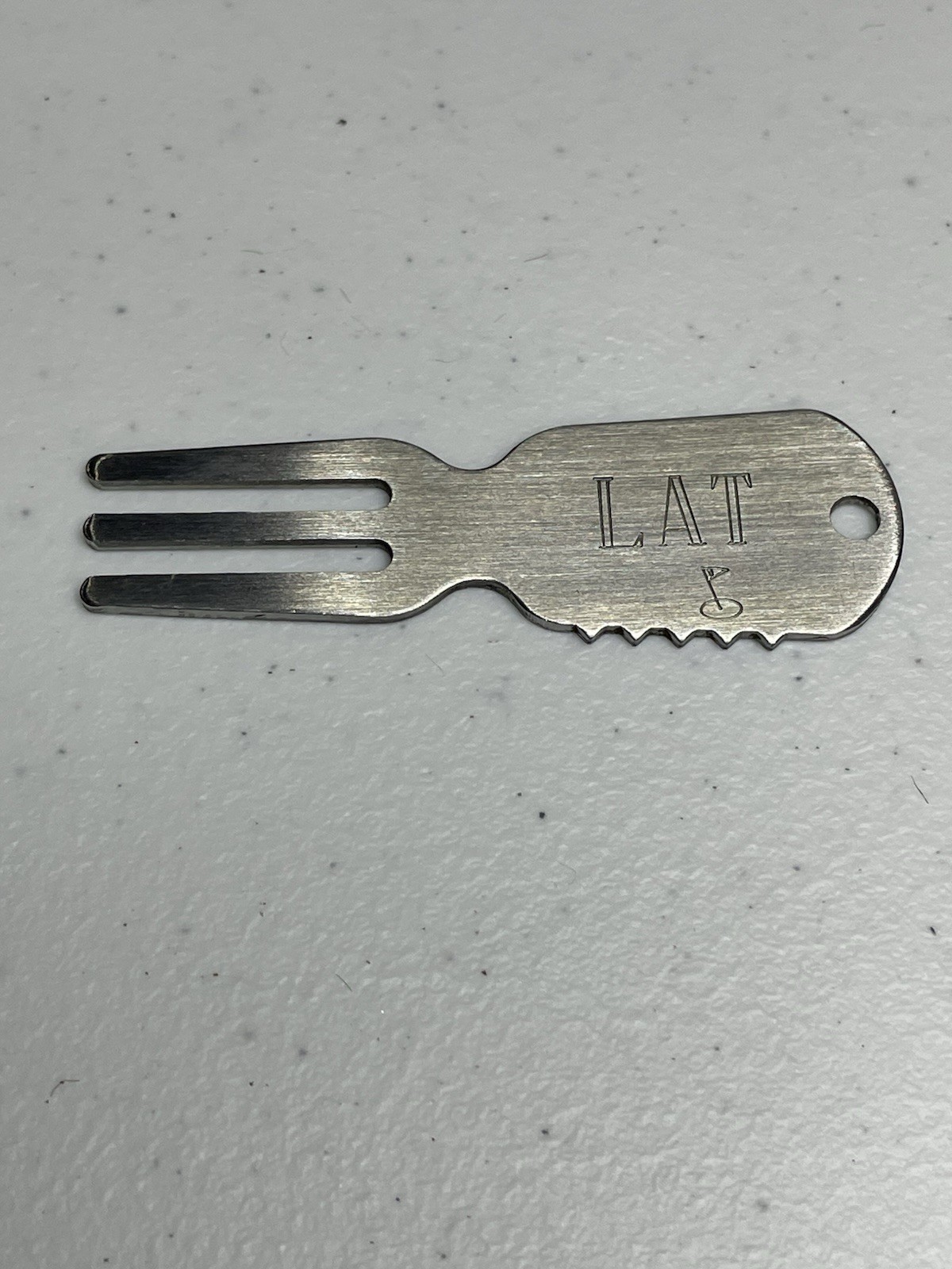 Vintage Golf Ball Marker Divot Repair Tool. Engraved with LAT, Key Shape Design