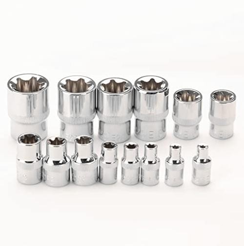14 Pieces Female E-TORX Star Socket Set, E4 - E24 Torque Socket Set, 1/4"