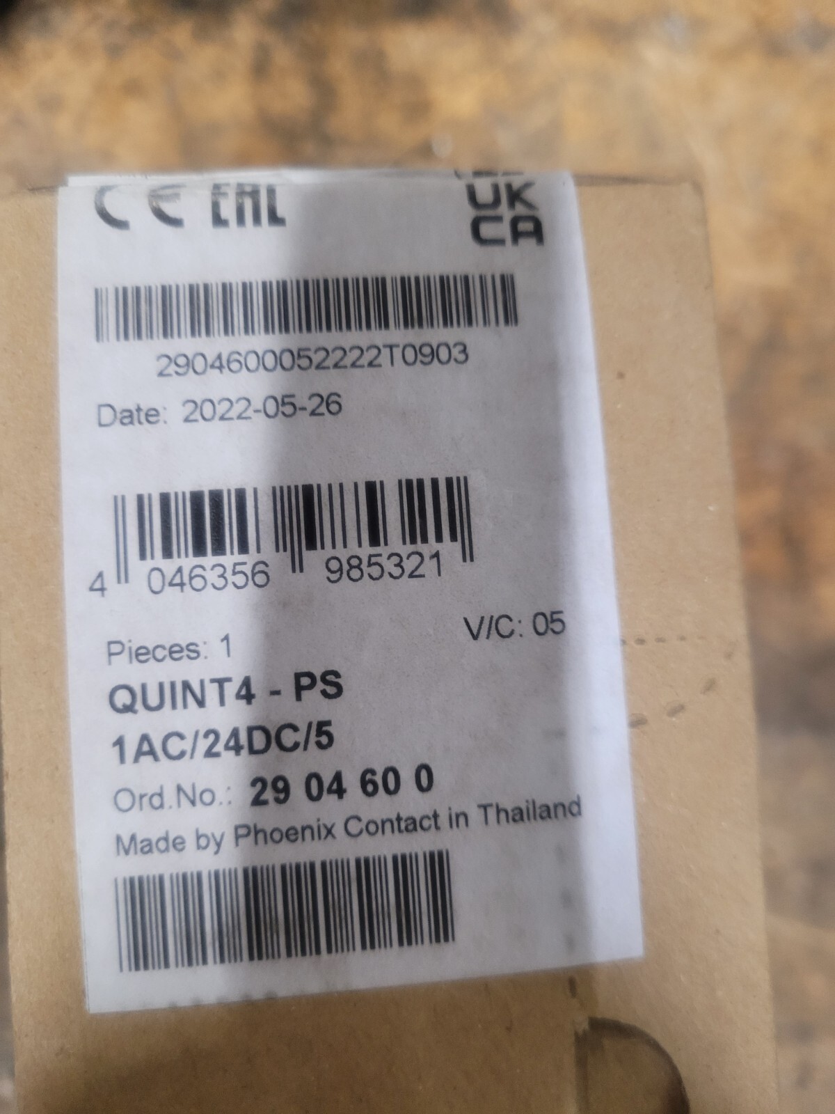 Phoenix Conatct 2904600 QUINT4-PS/1AC/24DC/5 Power Supply, 5A, 100-240VAC Input