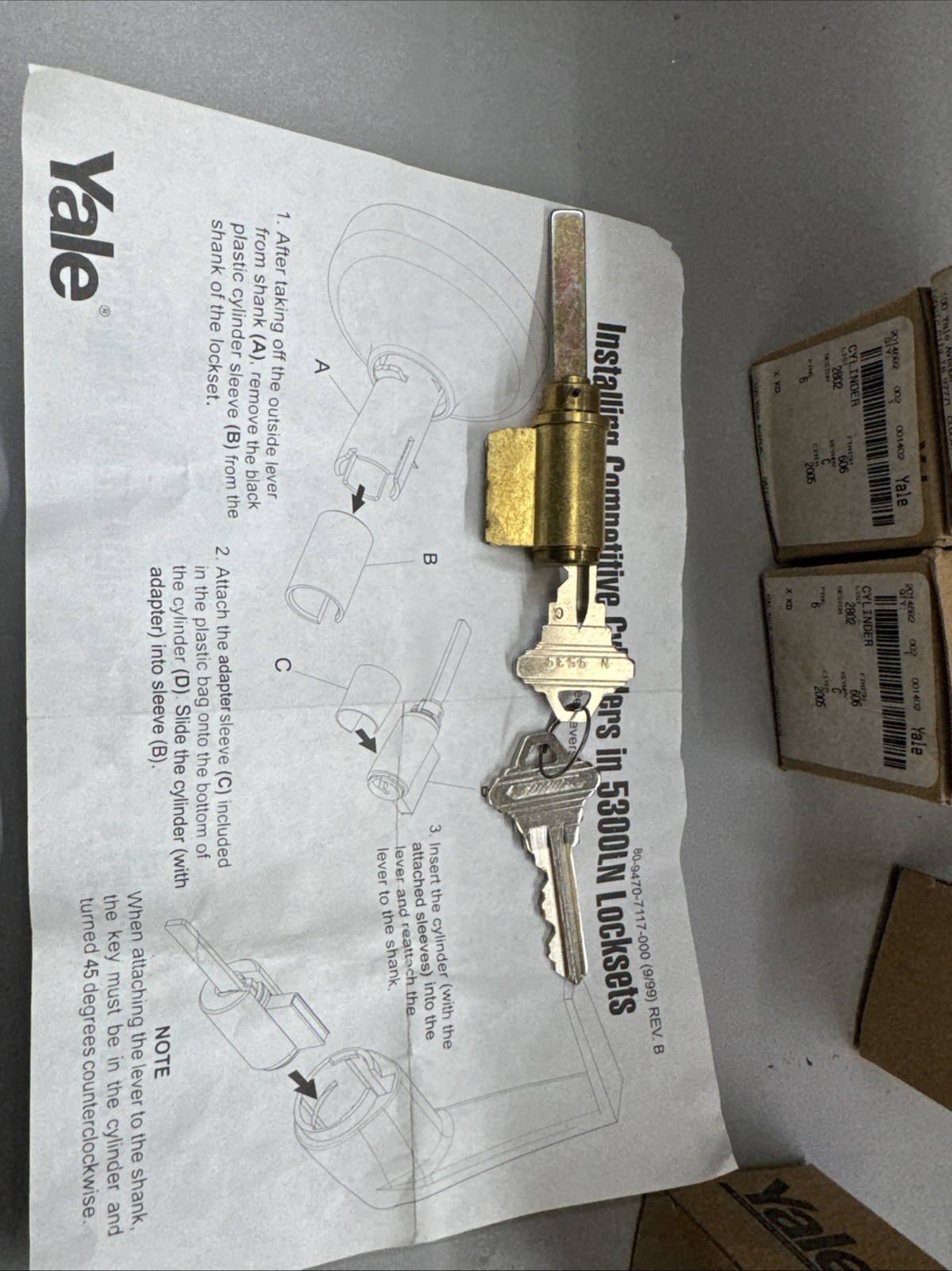 Yale  KIK Cylinder  Keyed To A Schlage C Keyway