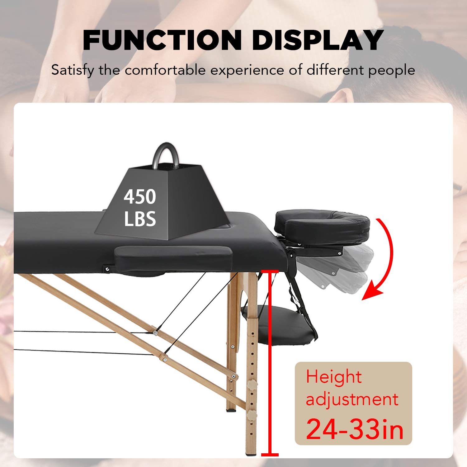 Portable Massage Table Spa Bed Height Adjustable 2 Folding 28 Inch Wide Black Ca