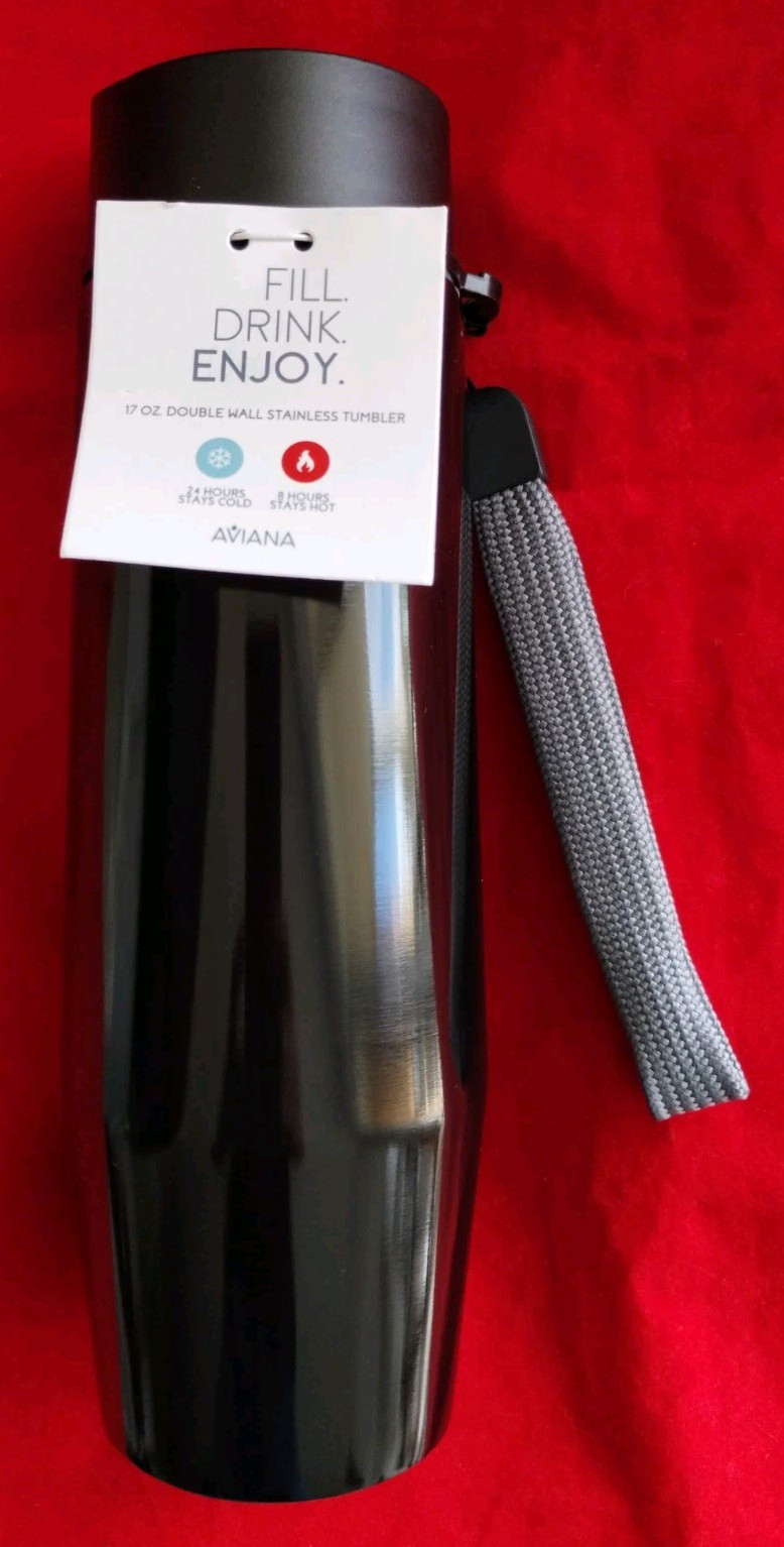 Brand New AVIANA Black Insulated Double Wall Stainless Tumbler 17oz  Wrist Strap