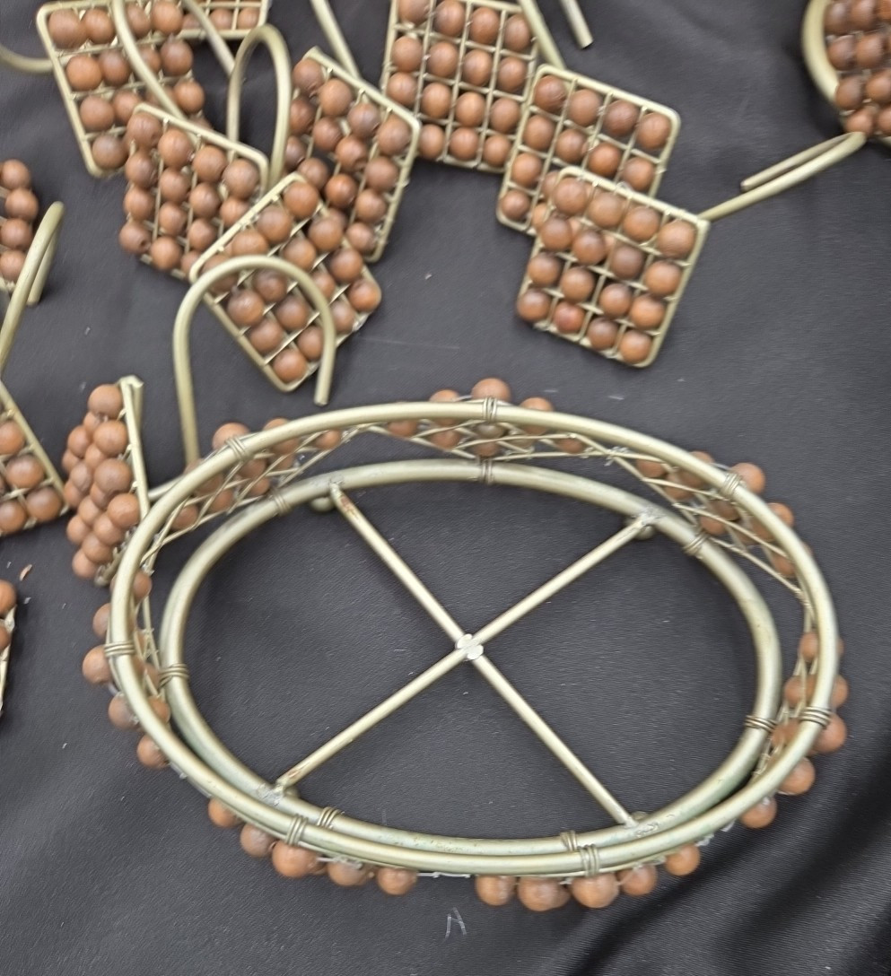 Wood Beaded Gold Toned 15 Pc Bathroom Accessory Set