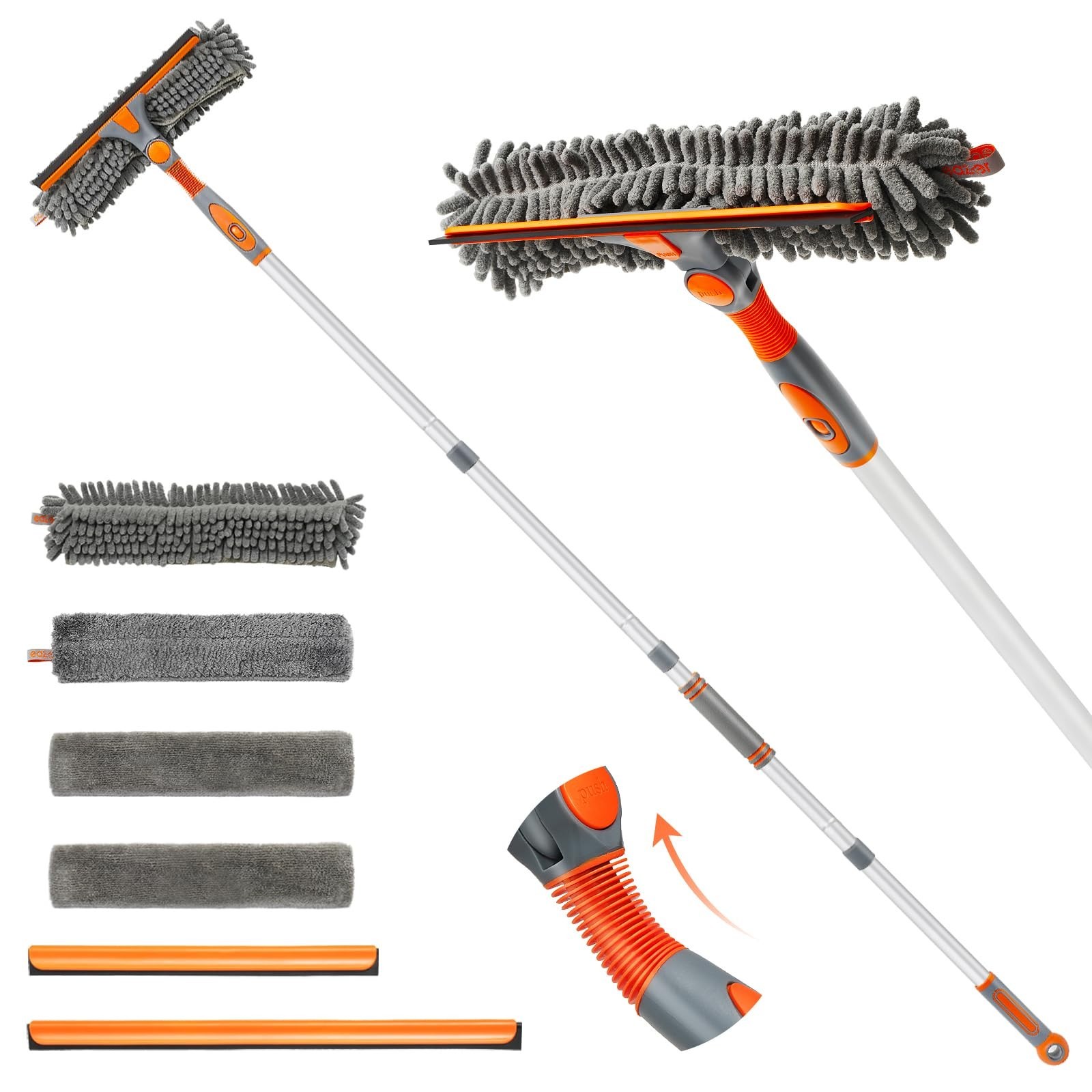 2-in-1 Rotatable Window Cleaner Squeegee Kit with Extension Pole & Bendable Head