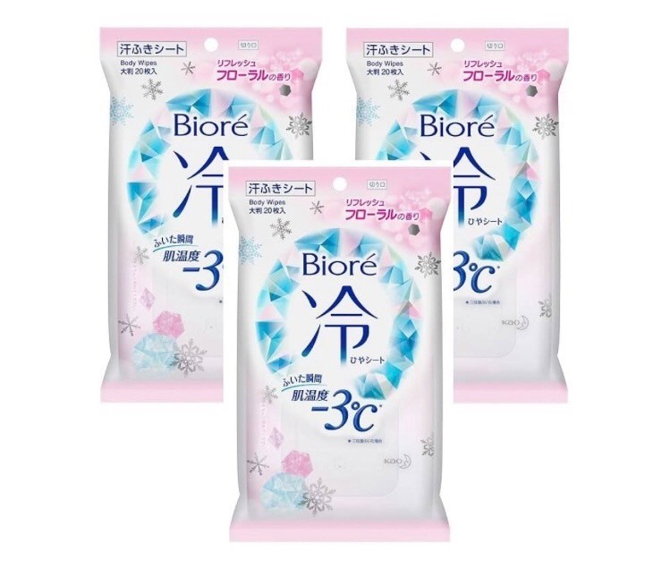 [3 PACKS SET] Biore Hiyashi Cooling Body Wipes -3C Refresh Floral Japan New Auth
