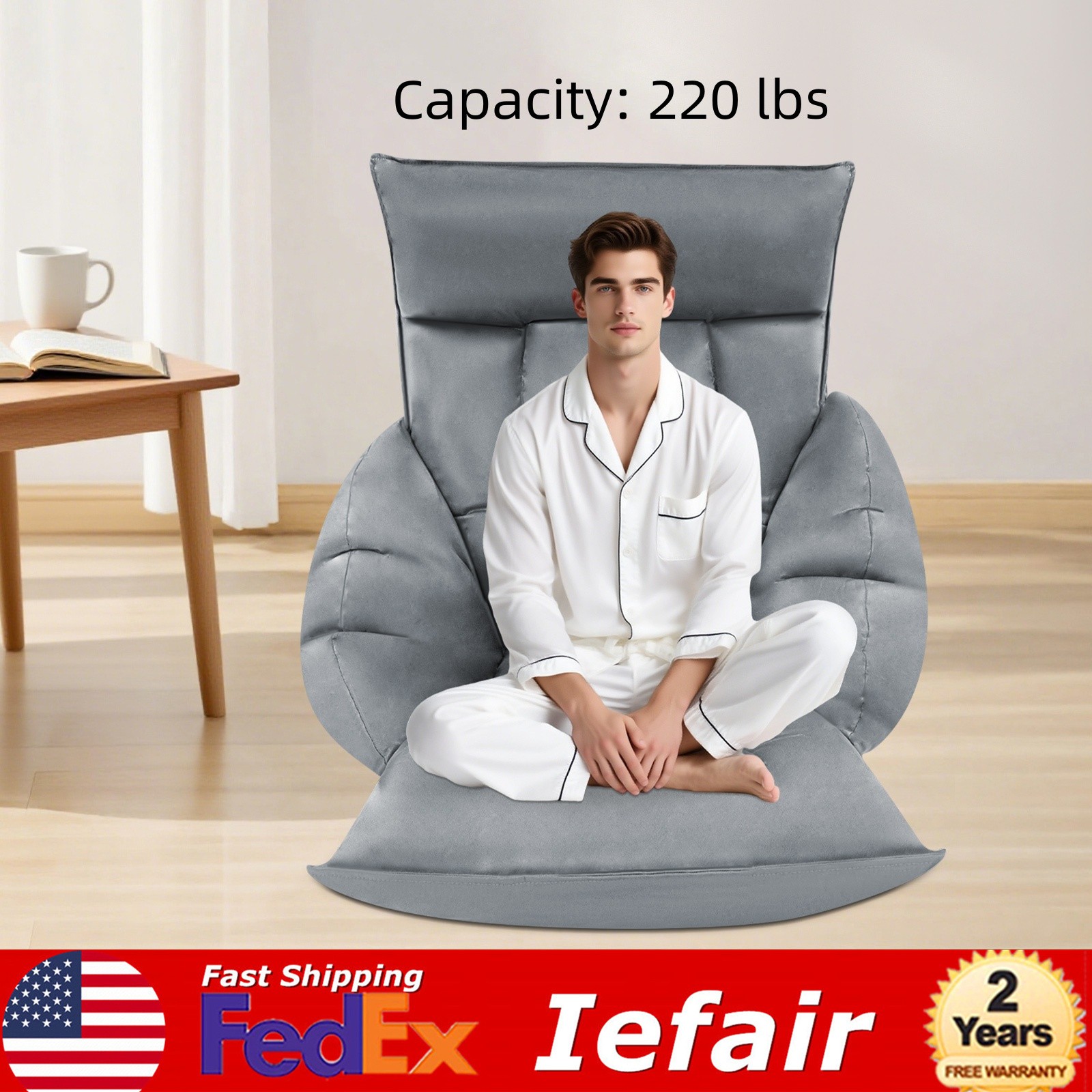 Grey 90°-180° Adjustable Lazy Sofa Floor Standing Sofa Chair Lazy Leisure Sofa