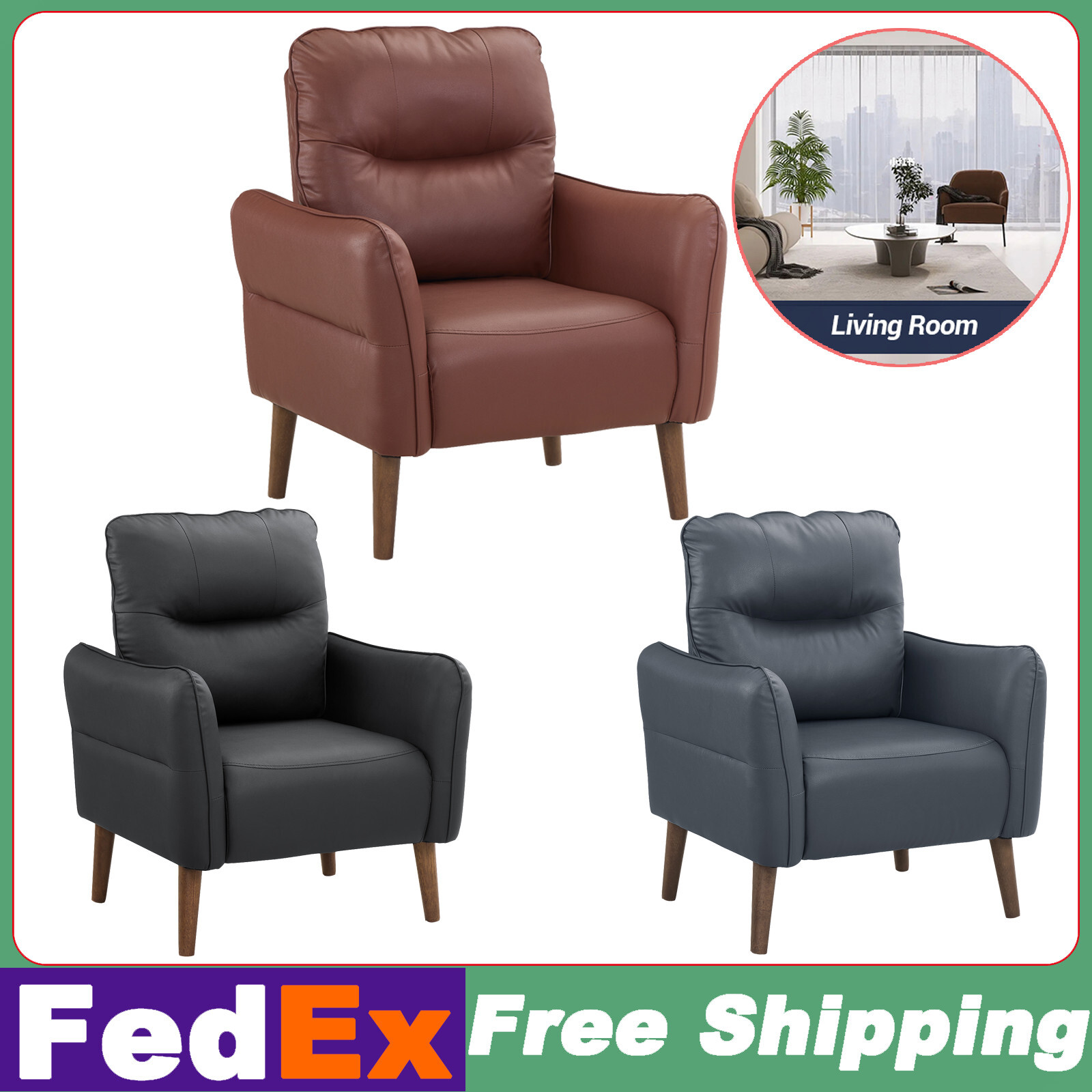 Faux Leather Accent Chair Overstuffed Living Room Chair Upholstered Comfortable