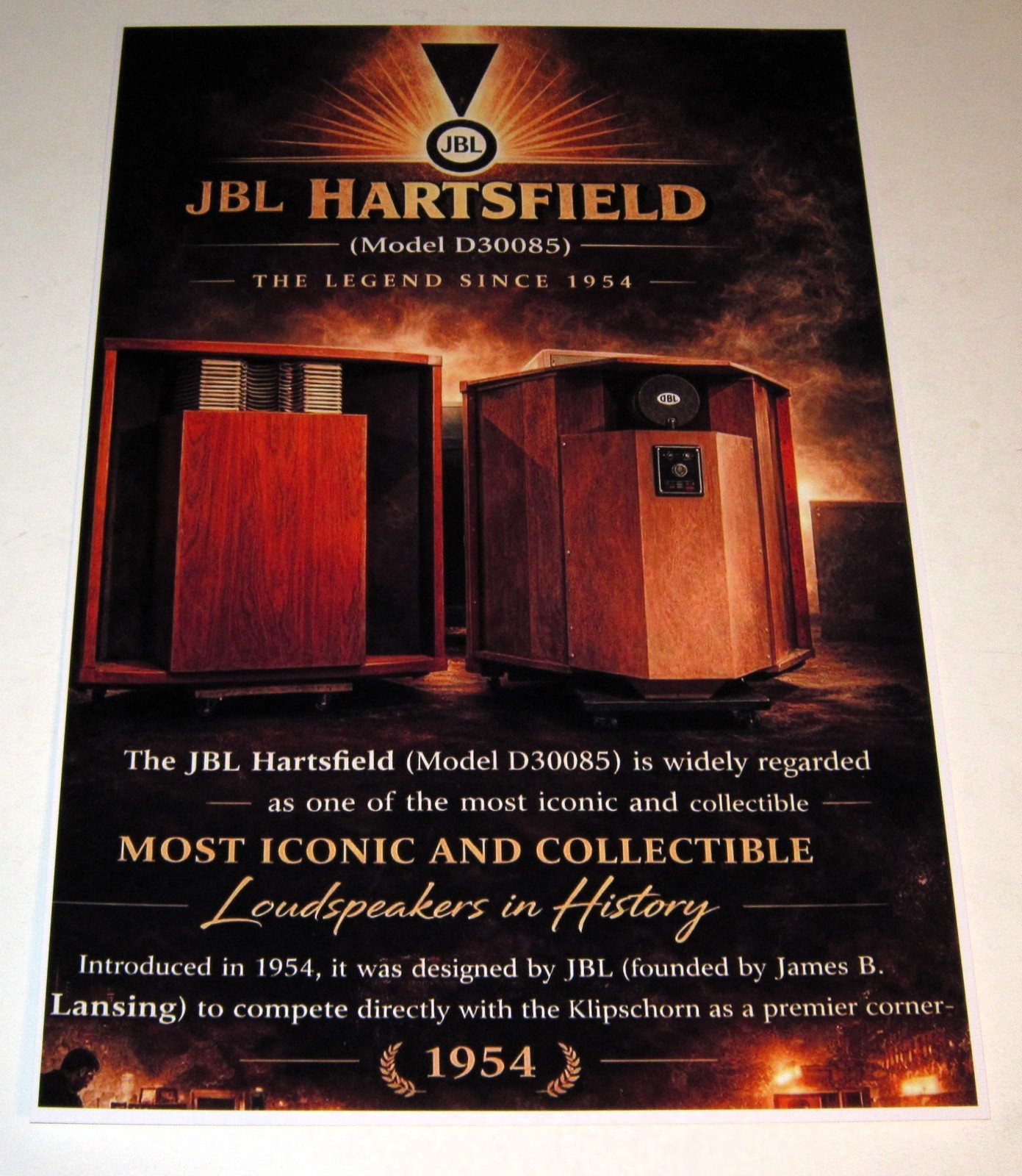 JBL Hartfield Home Speakers Poster 19" x 13" Audiophile Vintage '54 Horns