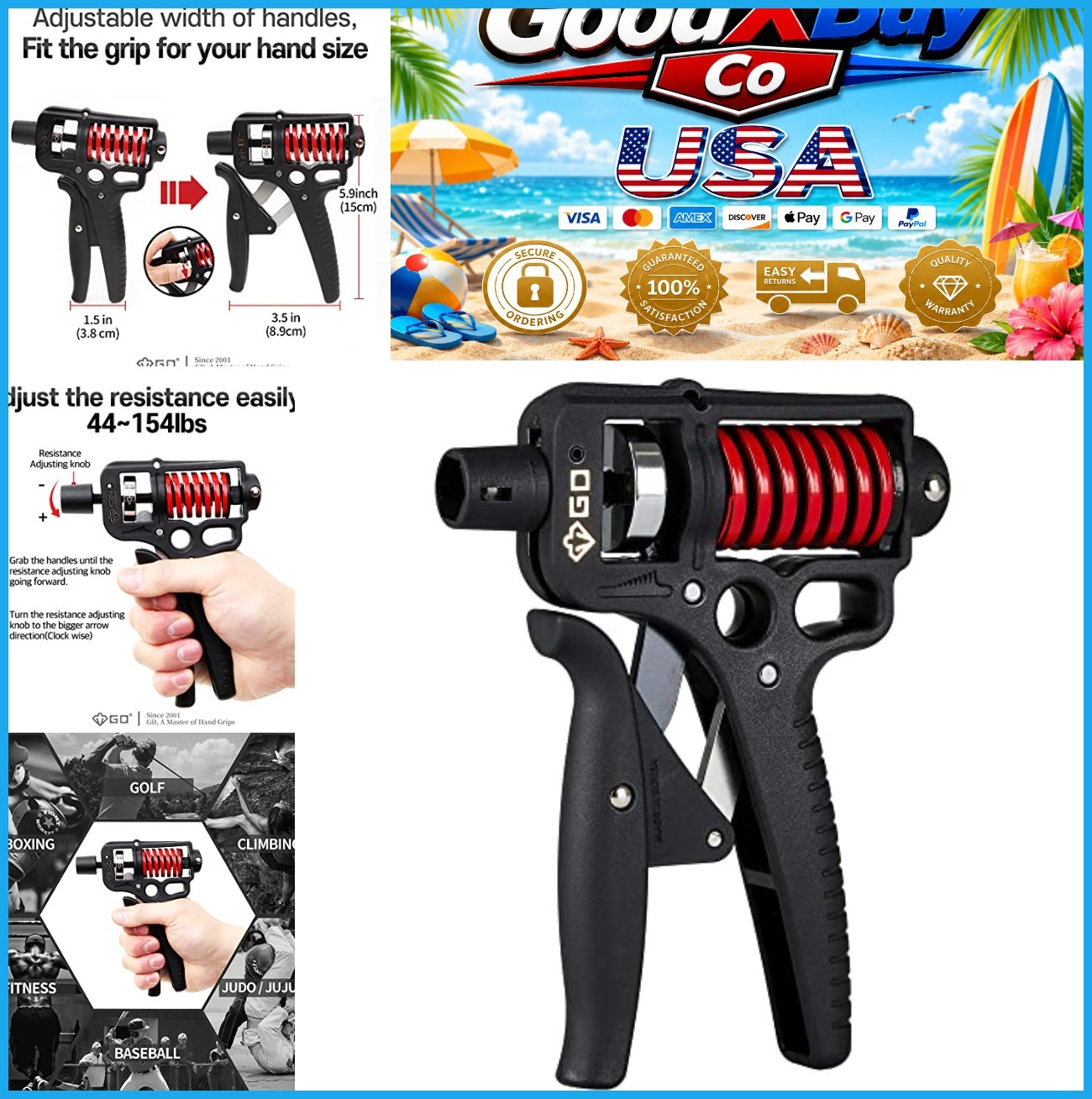 NEW Grip Strength Trainer Adjustable 44-154 LB Forearm Hand Gripper Strength