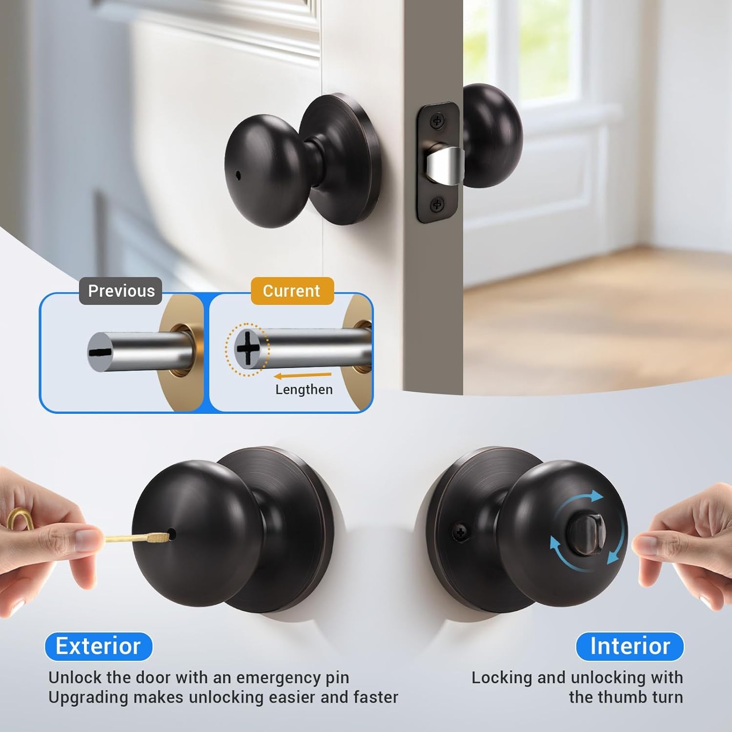 KNOBWELL 4 Pack Privacy Locking Door Knob, Interior 4 Pack, Lock