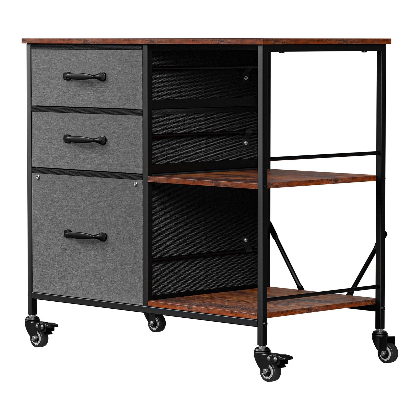 File Cabinet Rolling Printer Stand w/ Open Shelf Lateral Cabinet Dark Gray