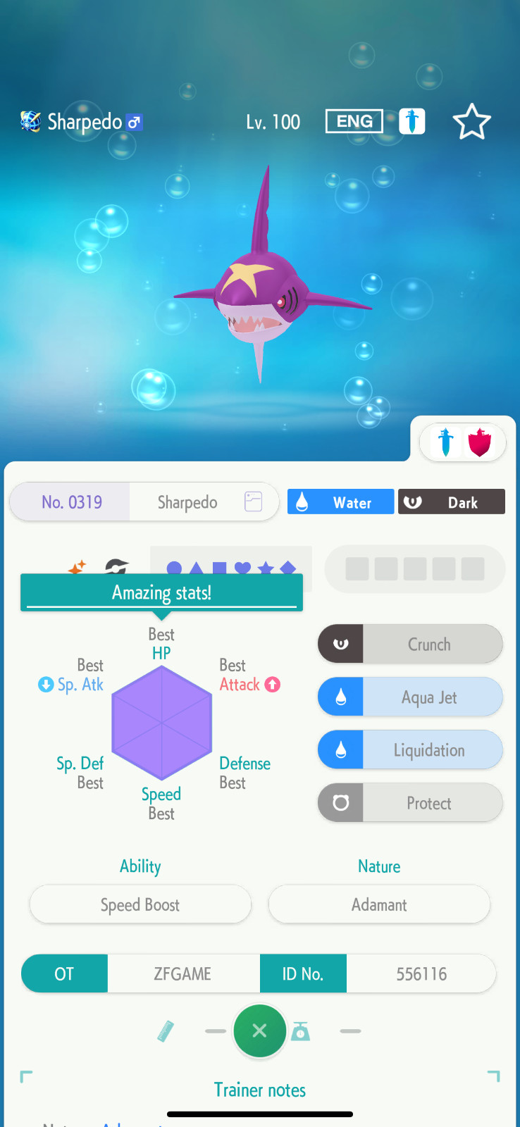 ✨6IV SHINY Sharpedo + EVS🚀 POKEMON HOME✨Champions✨Online delivery⚡